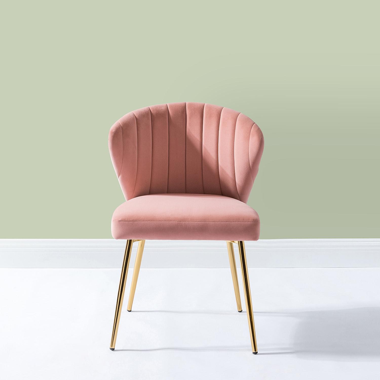 Wingback Pink Dining Chair Small Velvet Makeup Vanity Chair Metal Legs Home Bedroom