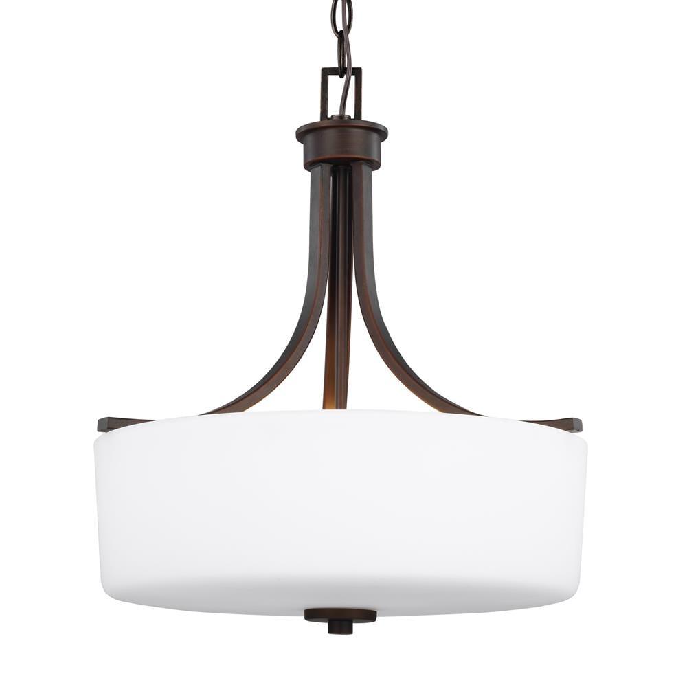 Canfield Bronze LED Drum Pendant with Etched White Glass Shade