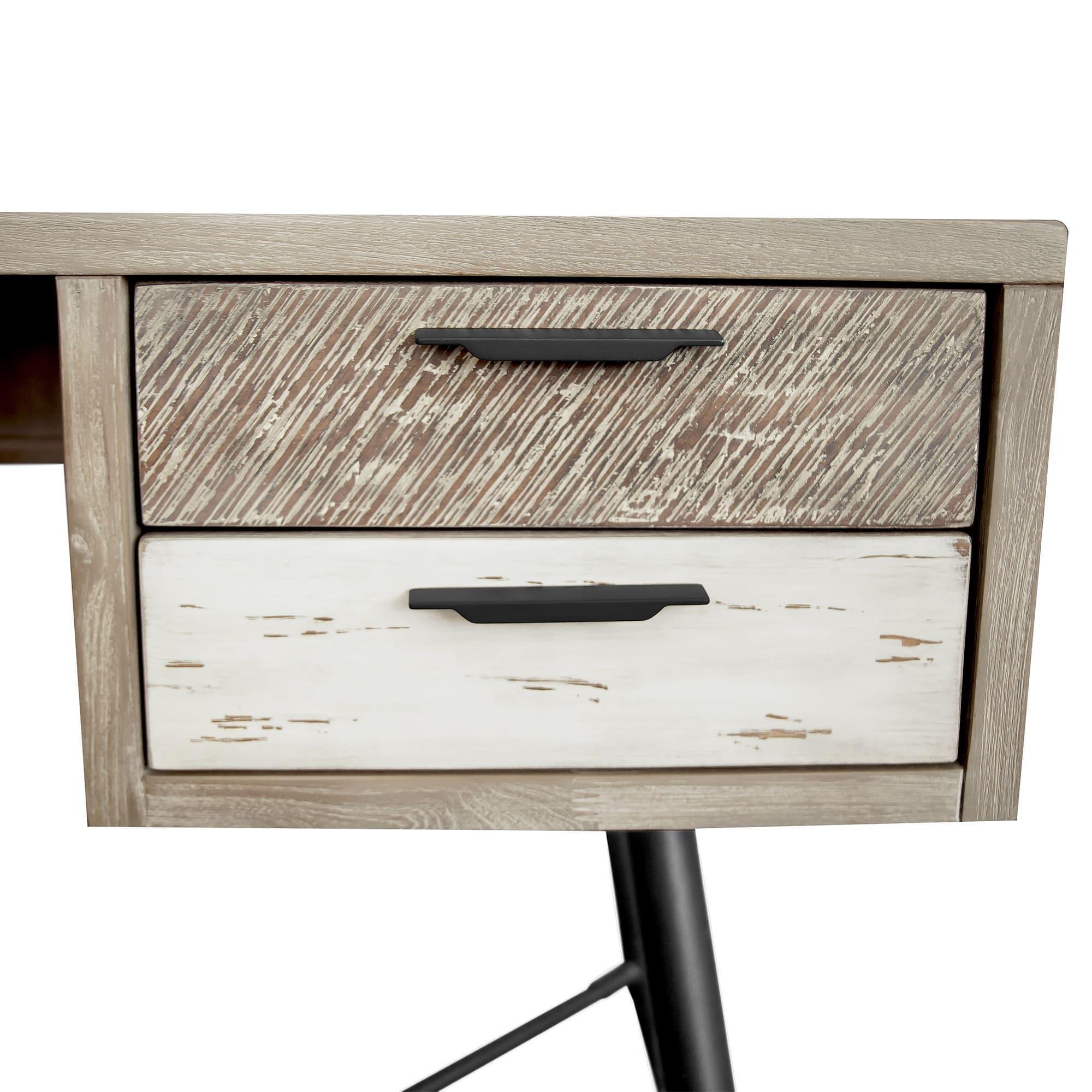 Armen Living Bridges 4-Drawer Modern Wood Desk in Natural/Gray