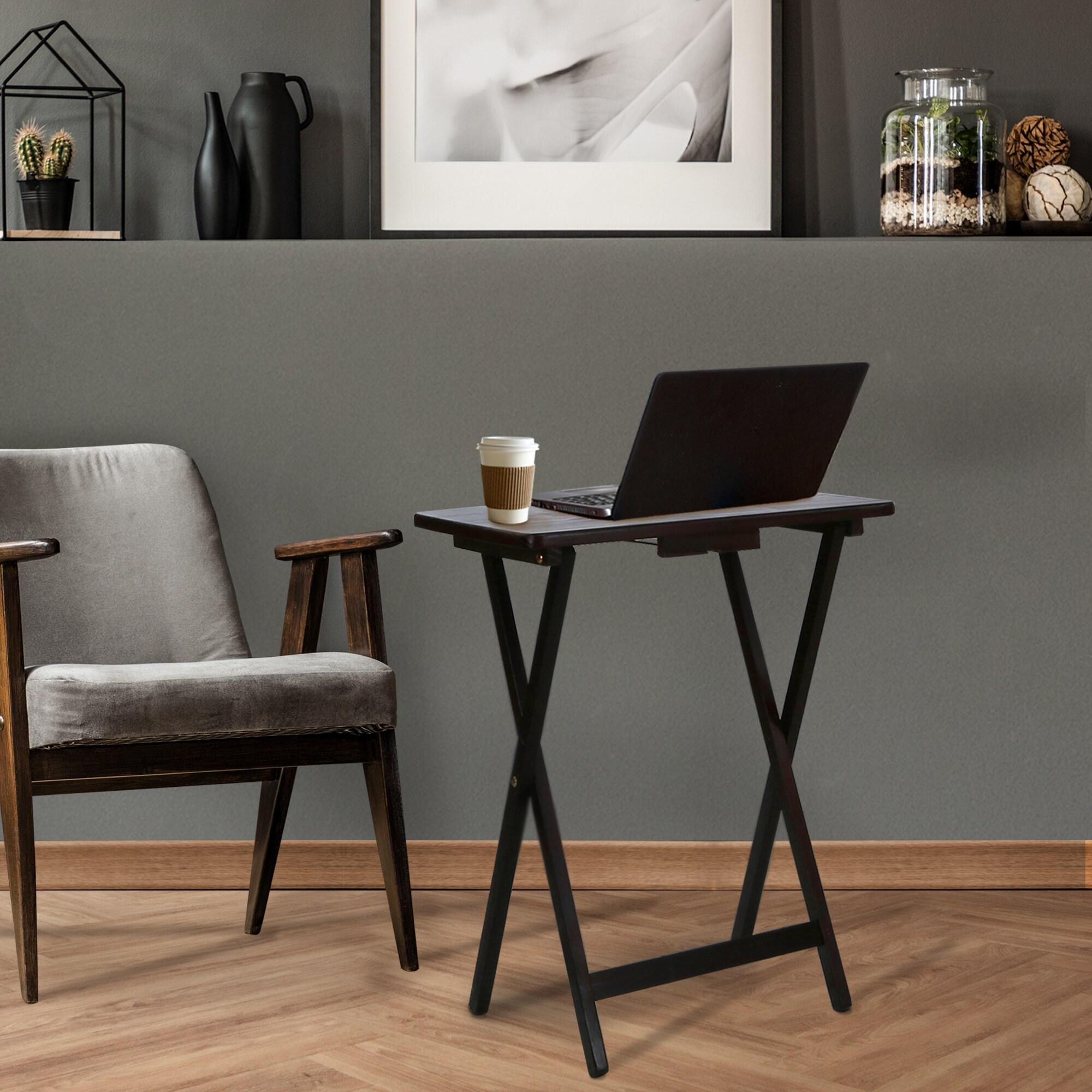 5-Piece TV Tray Table Set with Holder in Espresso (4 Trays, 1 Stand)