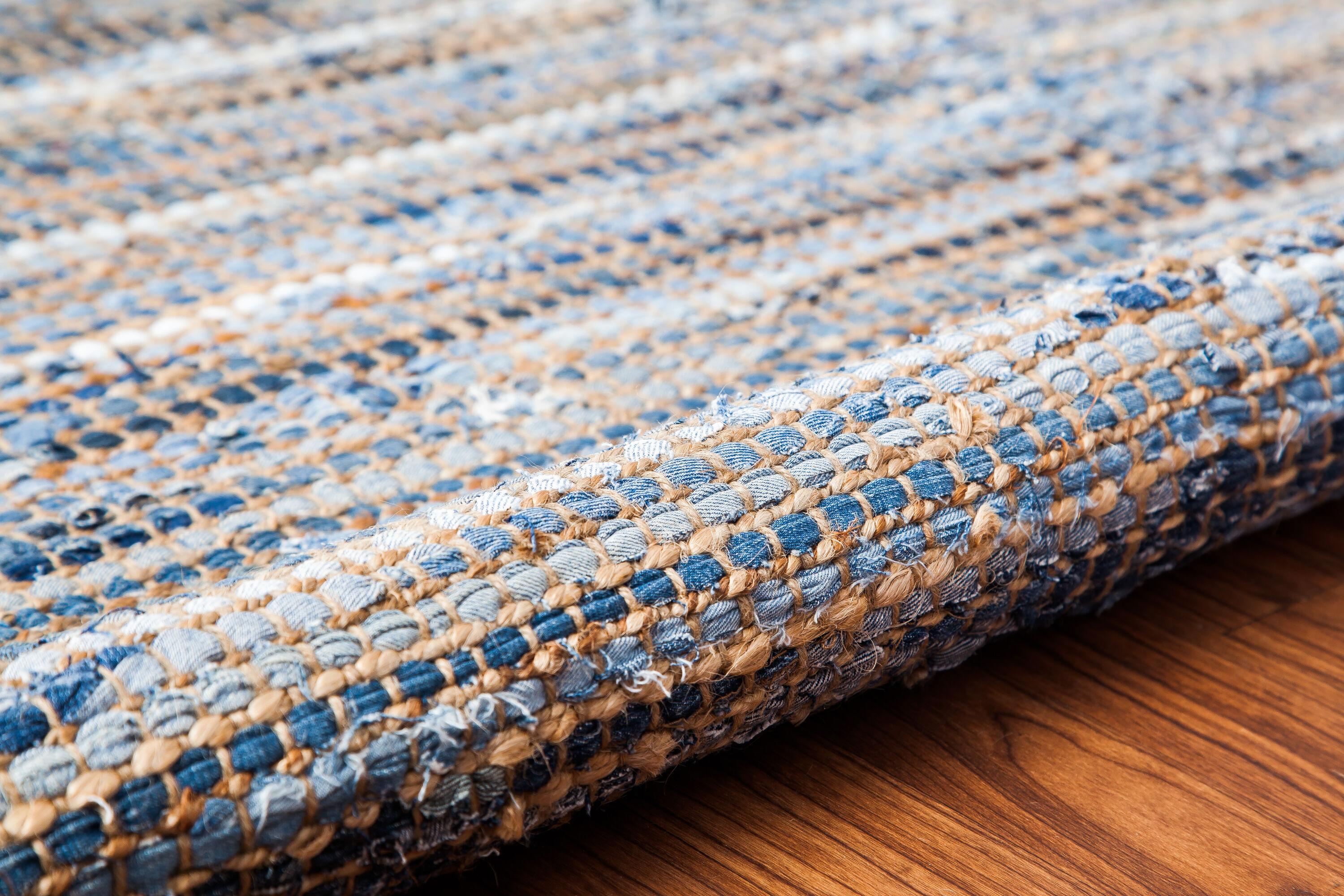 Anji Mountain AMB1032-0268 2 ft. 6 in. x 8 ft. American Graffiti Denim & Jute Runner Rug - Tan, Gold & Blue