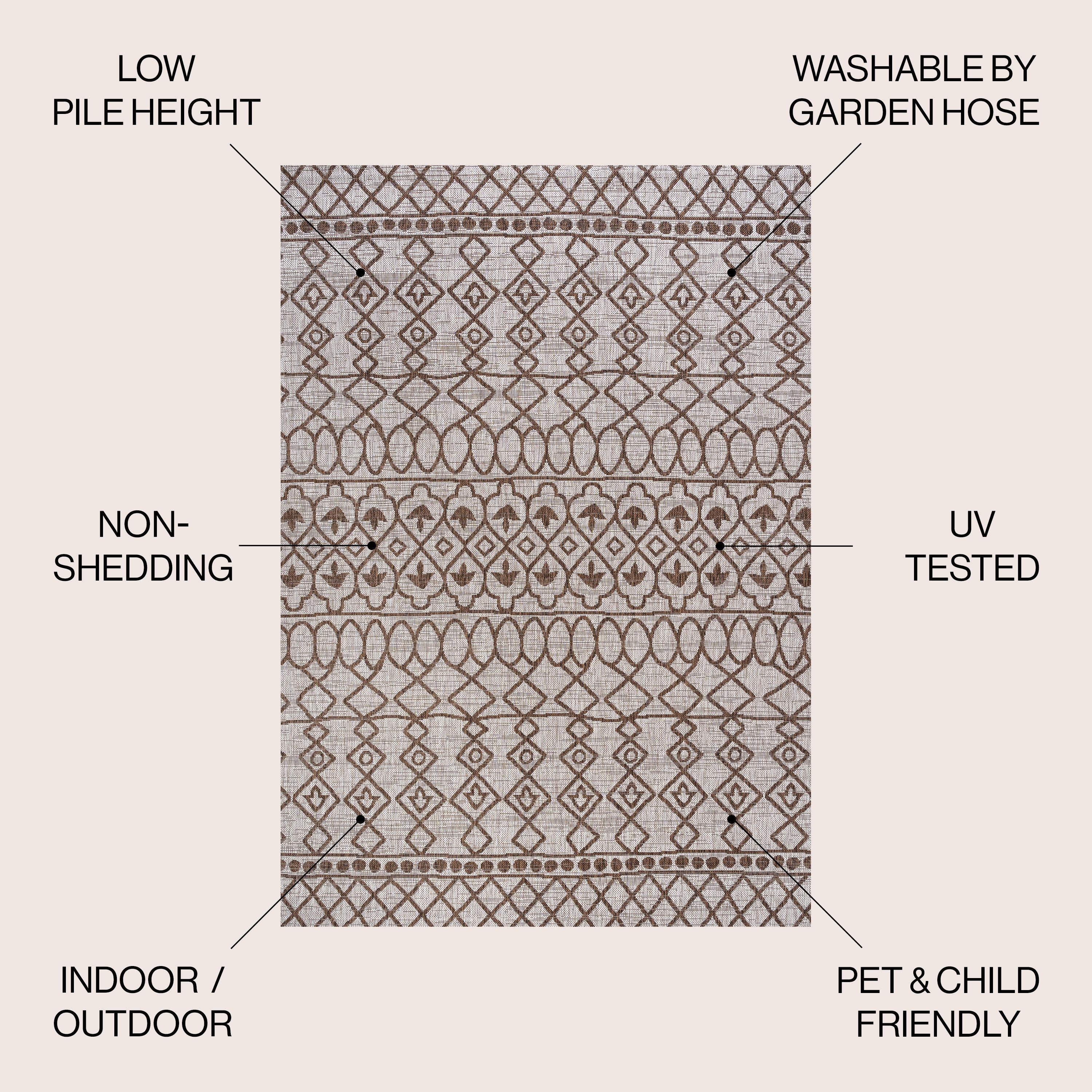 3'x5' Kafel  Bohemian Indoor/Outdoor Area Rug, Beige/Brown - JONATHAN Y