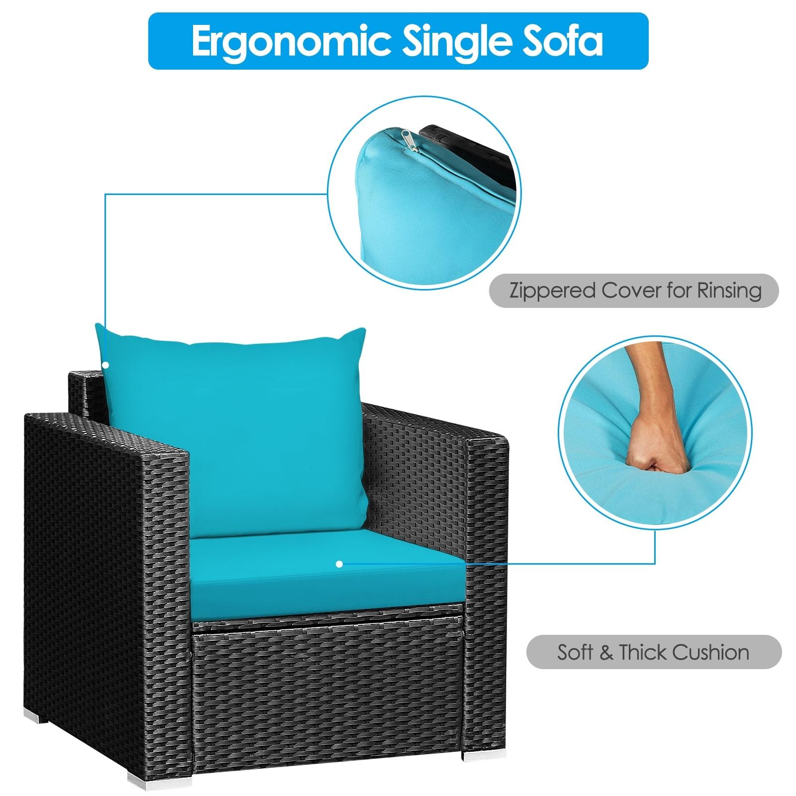 Resenkos 3 Pieces Patio Wicker Conversation Set, Outdoor Furniture Garden Conversation Bistro Sets with Coffee Table and Cushions-Black