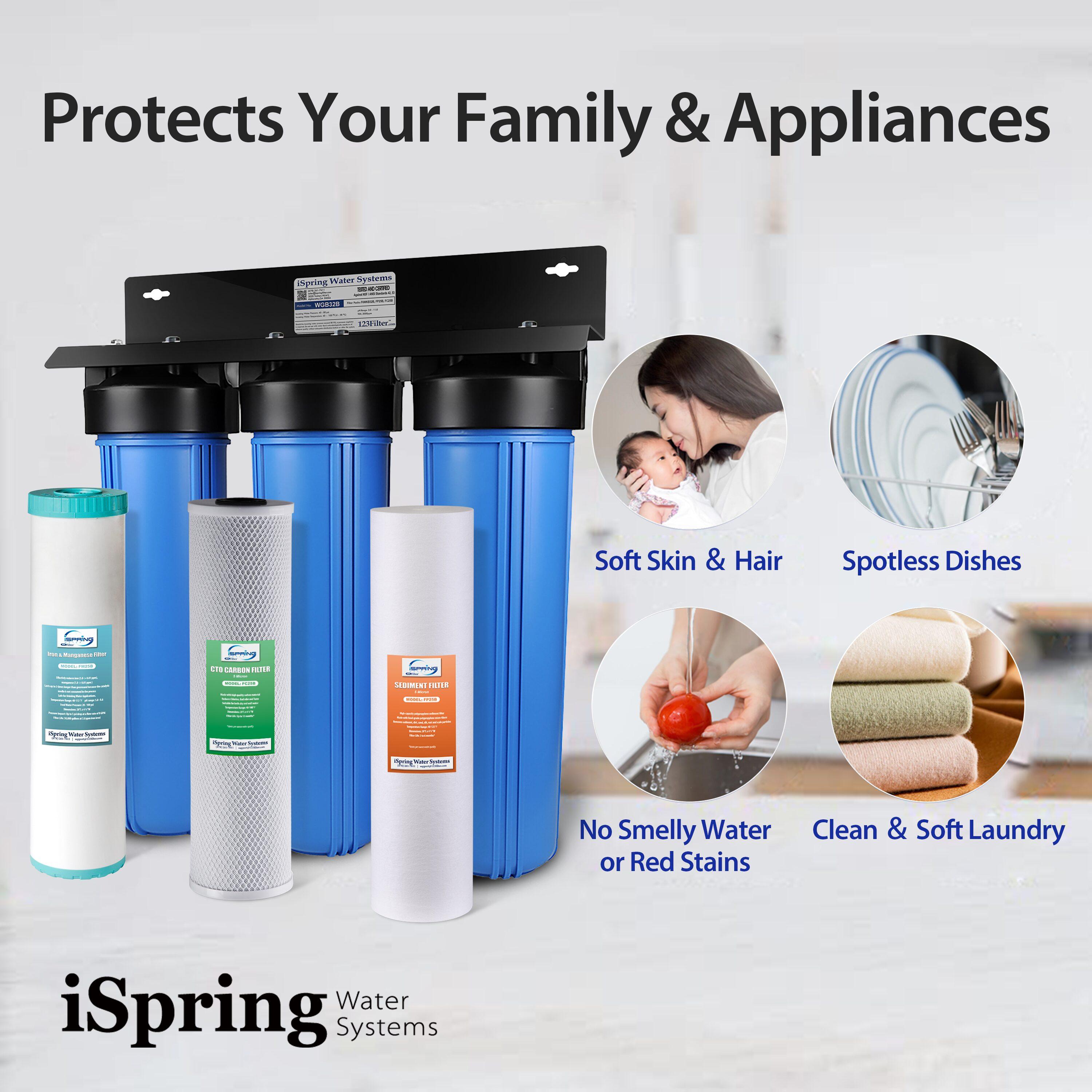 iSpring 3-Stage Whole House Filtration System With Sediment, Carbon & Iron/Manganese Filter