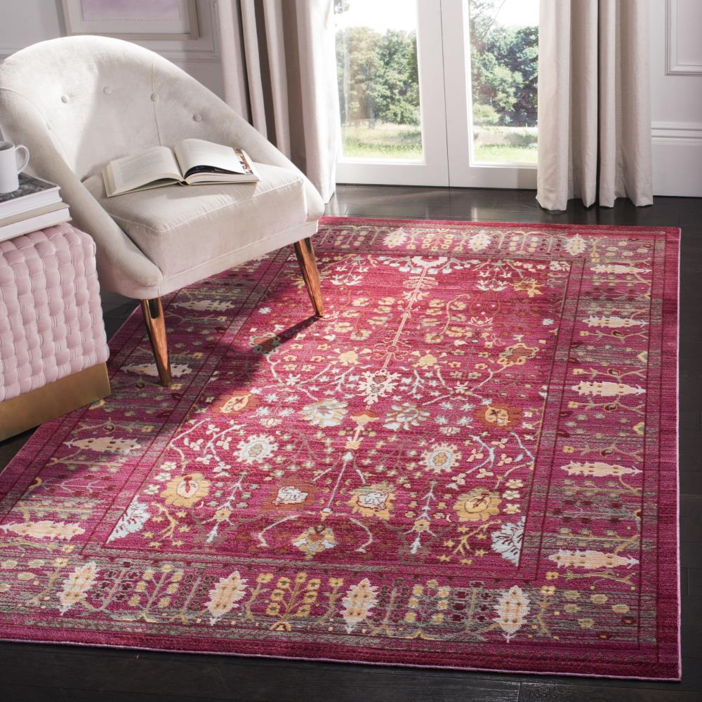SAFAVIEH Valencia Grigor Traditional Polyester Area Rug, Fuchsia/Multi, 6'7" x 6'7" Square