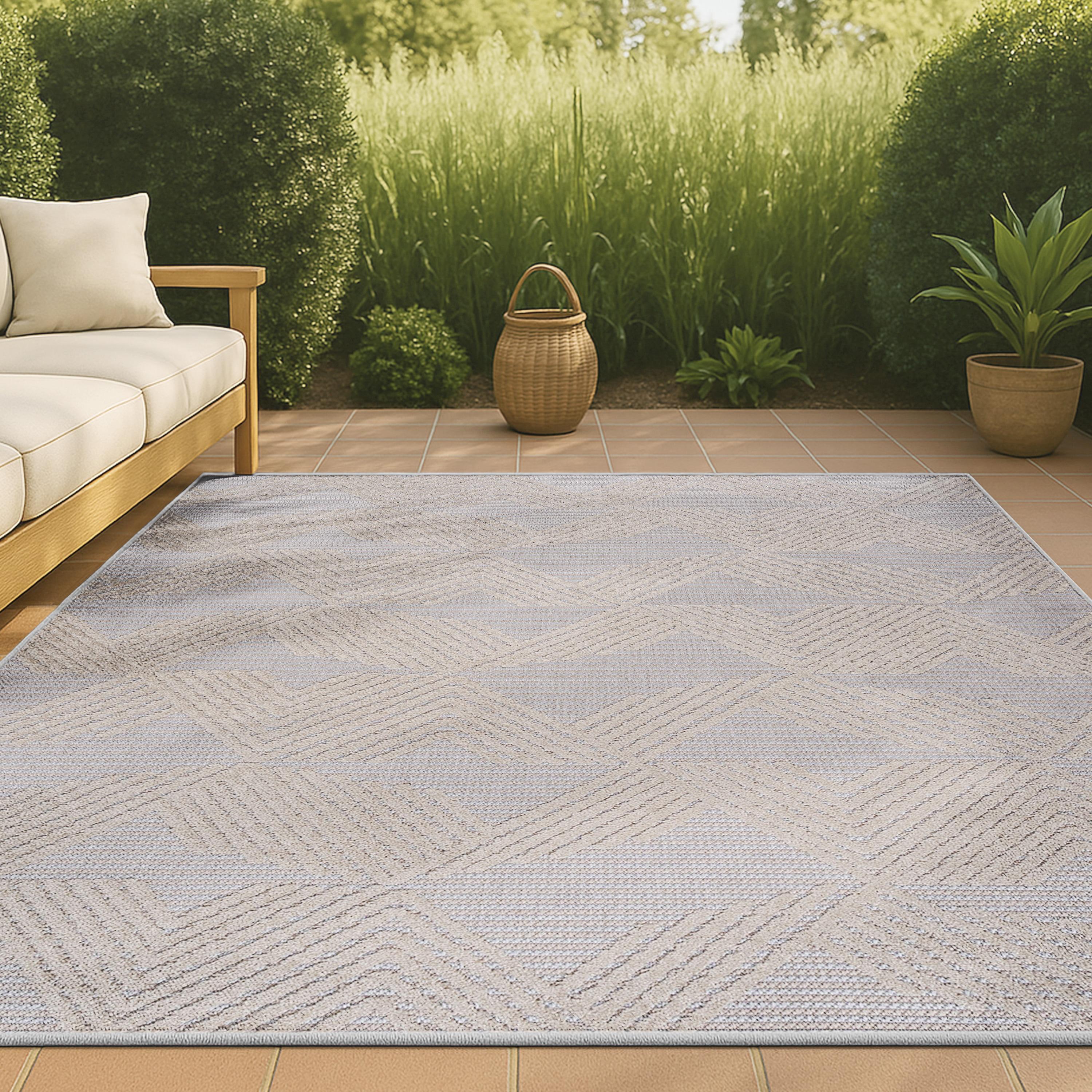 8'x10' Jazz High-Low Pile Art Deco Geometric Indoor/Outdoor Area Rug, Beige - JONATHAN Y