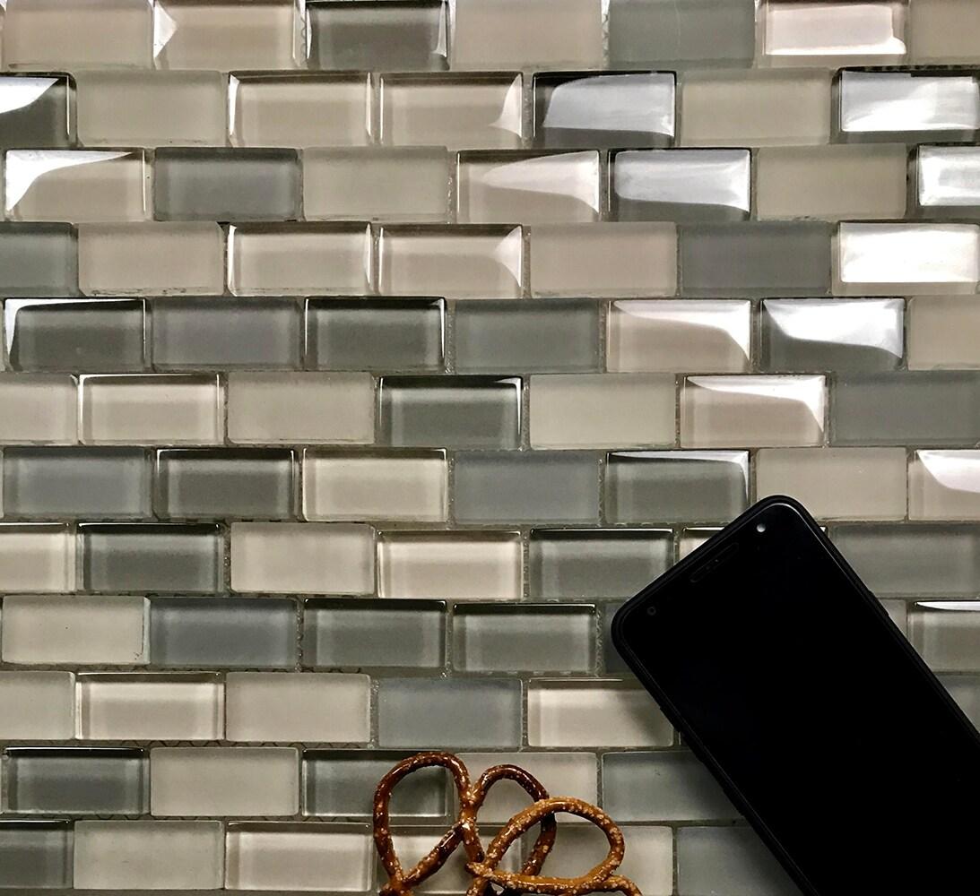 Free Flow 1 in. x 2 in. Glass Straight Edge Brick Mosaic Wall & Pool Tile