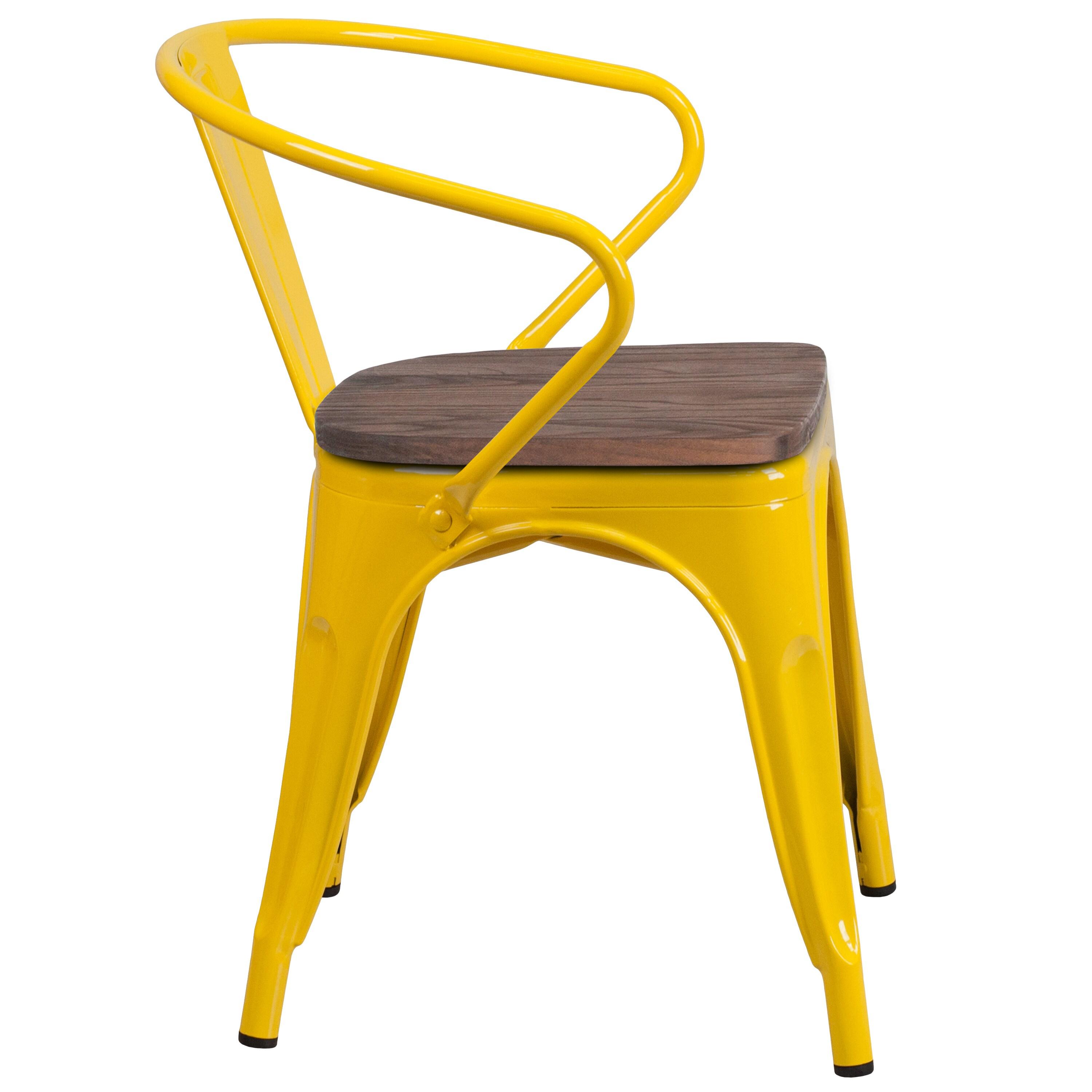 Flash Furniture Yellow Metal Chair with Wood Seat and Arms