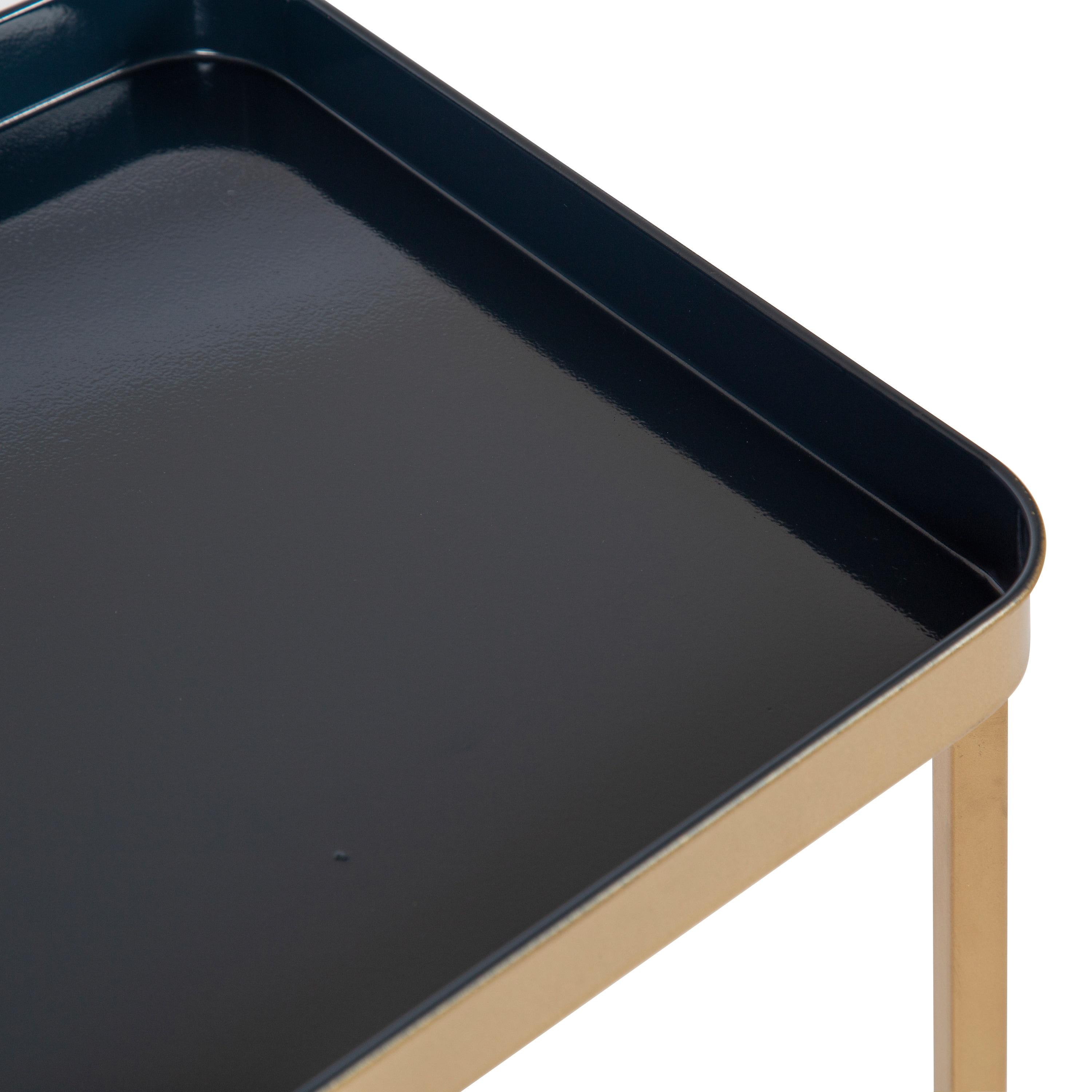 Kate and Laurel Celia Rectangle Metal Side Table, 18x12x26, Navy Blue and Gold