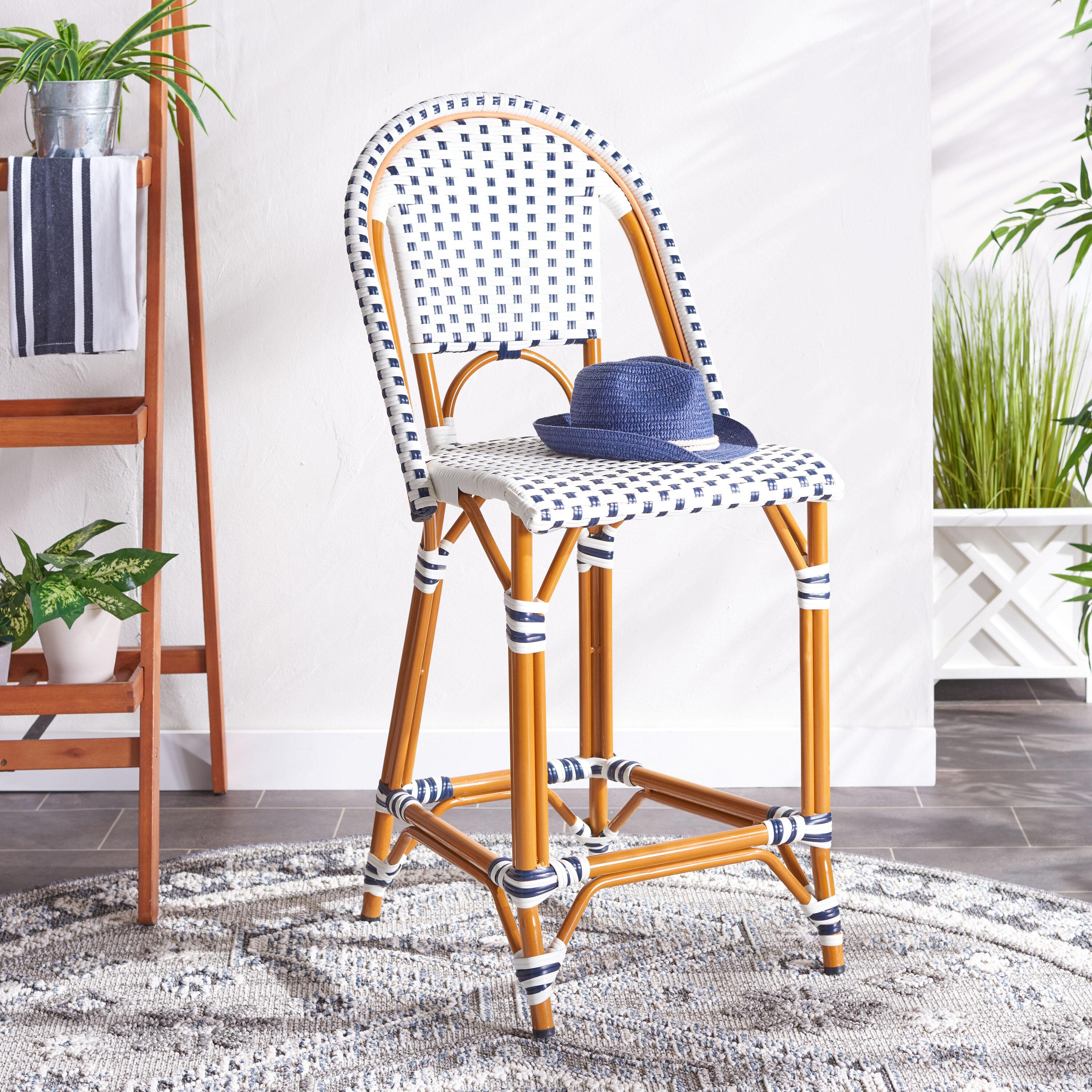 California Counter Stool - Indoor/Outdoor - PAT7532 - White/Navy - Safavieh
