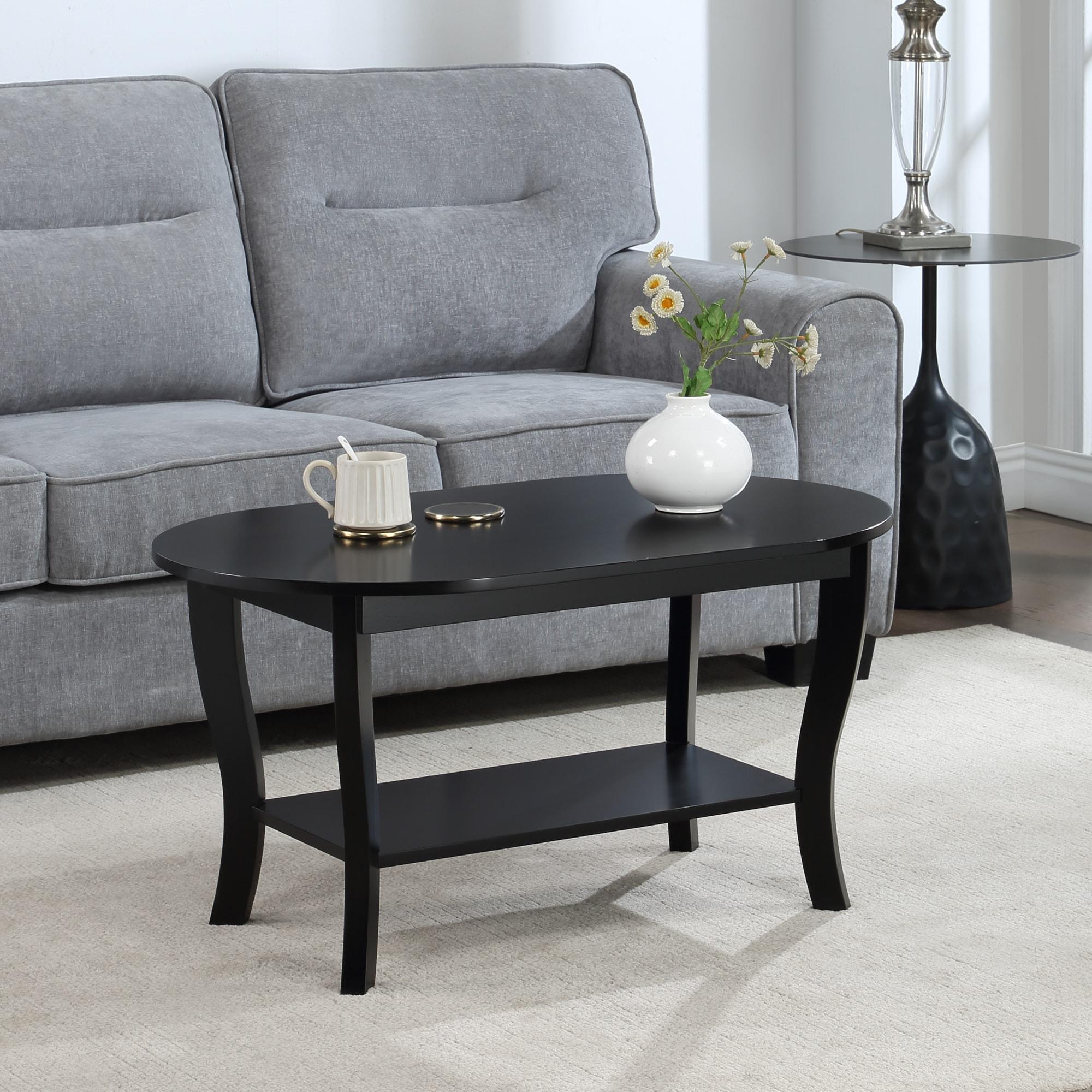 Convenience Concepts Classic Storage Oval Medium Density Fiberboard Coffee Table with Shelf, Black