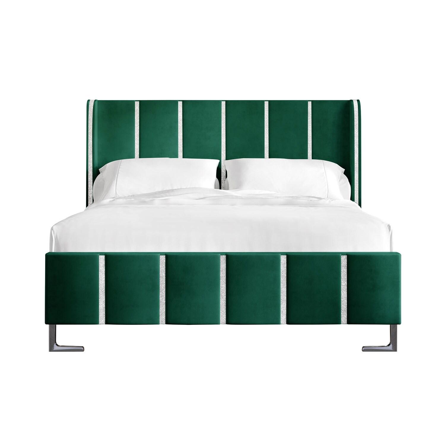 ChaletPosh Full Size Upholstered Bed in Green Velvet