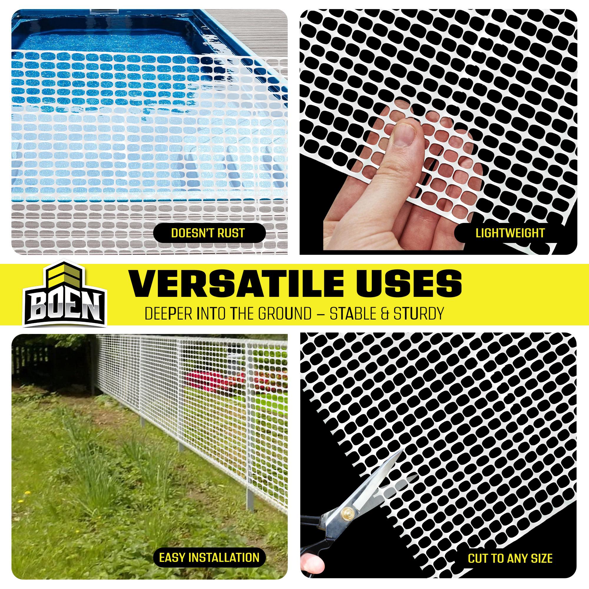 BOEN 4' x 50' White Temporary Fencing, Mesh Snow Fence, Plastic, Safety Garden Netting, Above Ground Barrier, for Deer, Kids, Swimming Pool, Silt, Lawn, Rabbits, Poultry, Dogs