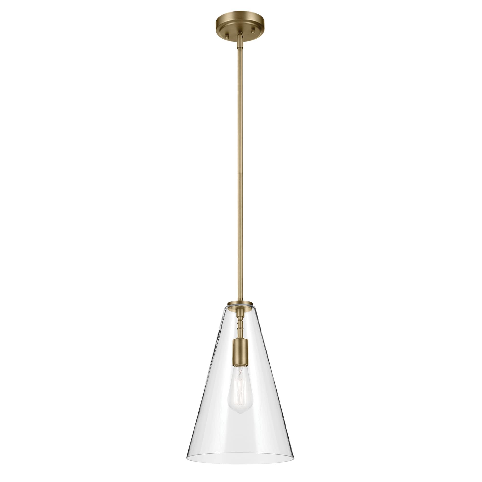 Everly 15.25" 1-Light Cone Pendant with Clear Glass in Natural Brass, for Kitchen Island, Dining Nook, Bedroom, (15.25" x 10.25") 42199NBR