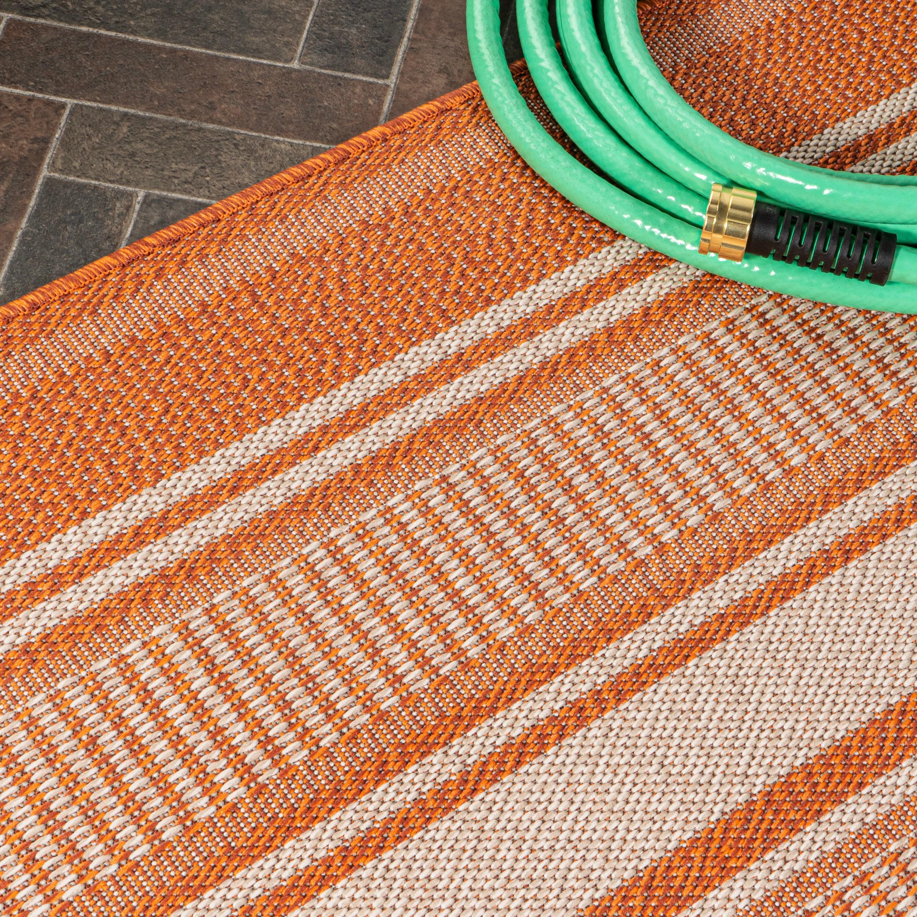 5' x 8' Haynes Modern Double Stripe Indoor/Outdoor Area Rug, Orange/Cream - JONATHAN Y