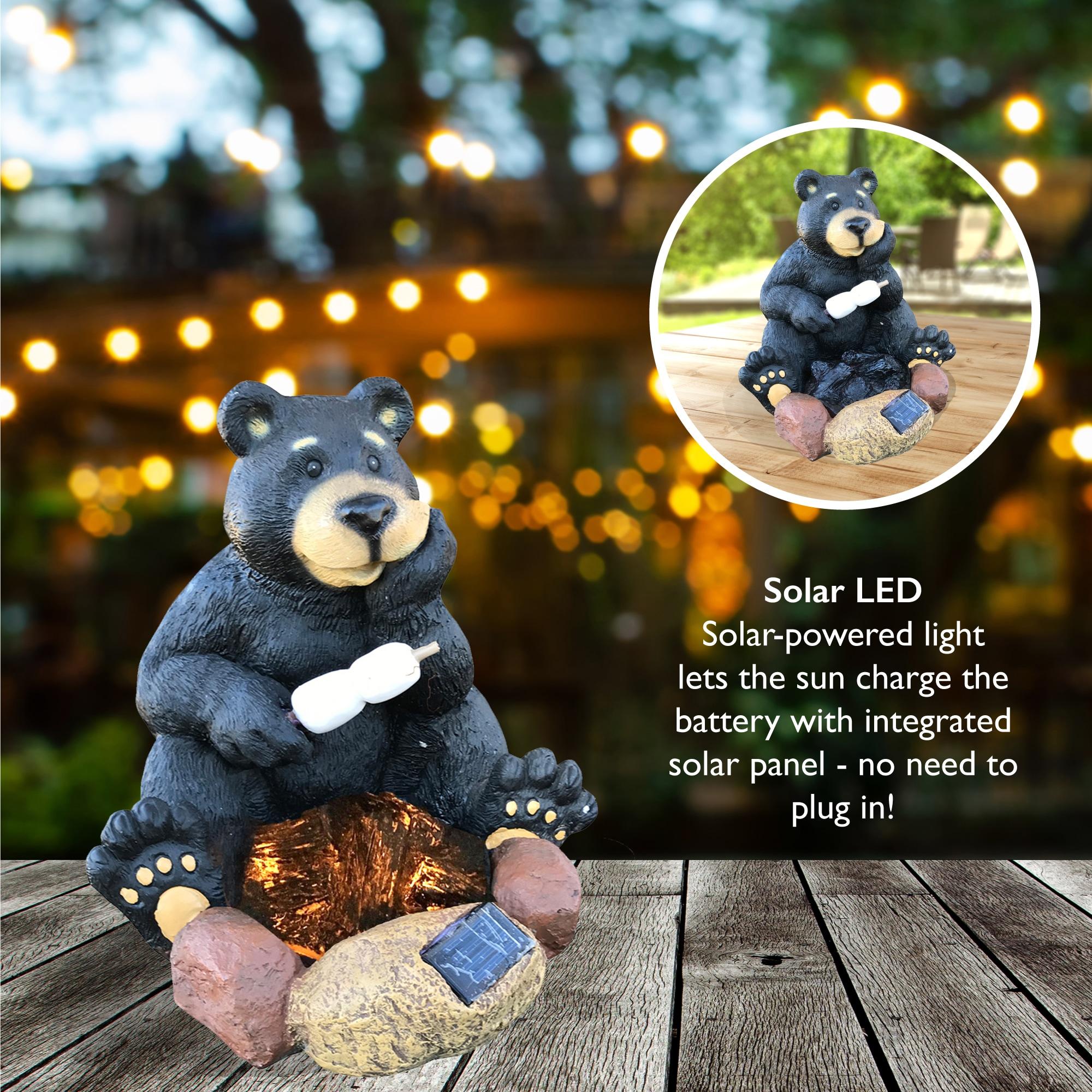 Design House Solar-Powered LED Resin Bear Outdoor Lawn Ornament, 10.8-inch