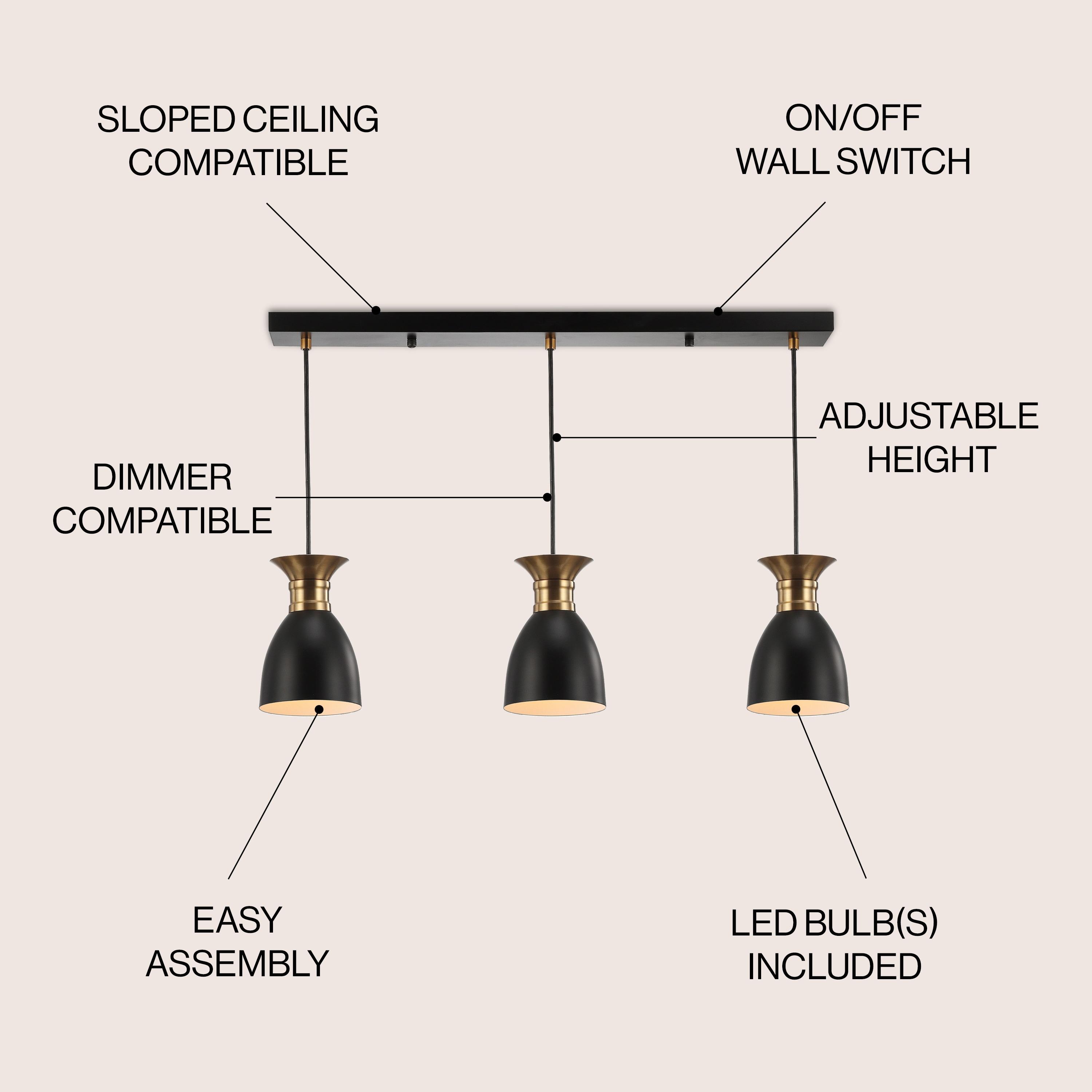 Edison 33.25" Linear 3-Light Metal Linear LED Pendant, Black/Brass Gold