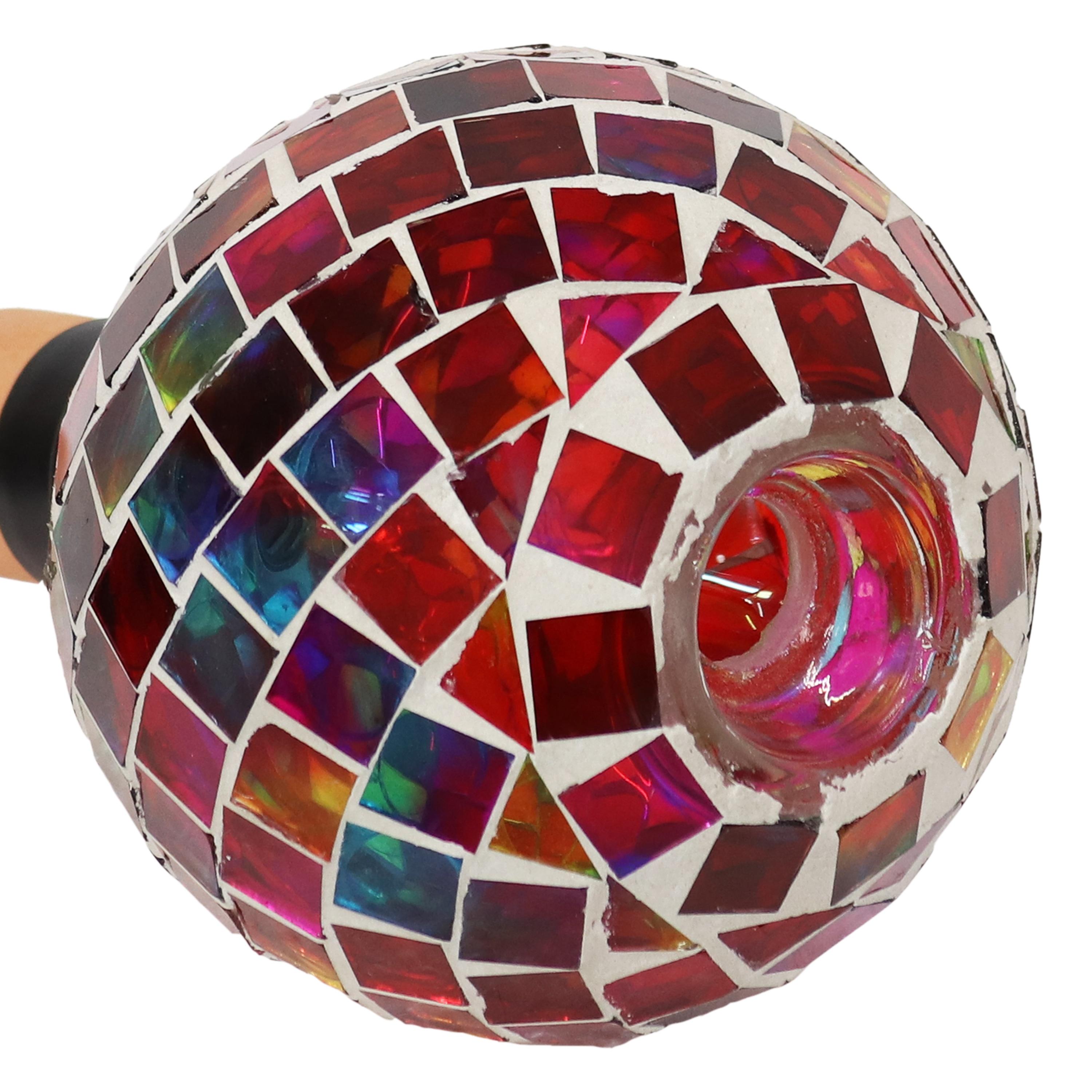 Sunnydaze Outdoor Mosaic Glass Watering Globe with Clay Spike for Planters - 9.5" - Magenta Medley