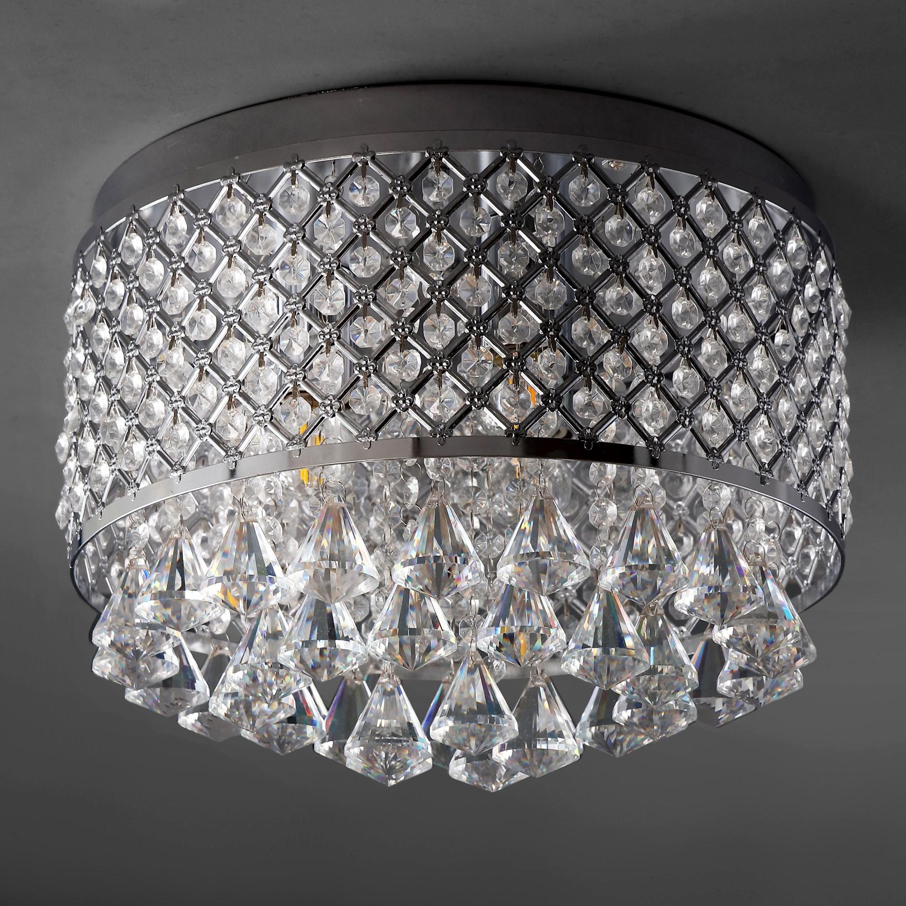 JONATHAN Y Evelyn 14.7" 3-Light Crystal Drops/Metal LED Flush Mount, Chrome