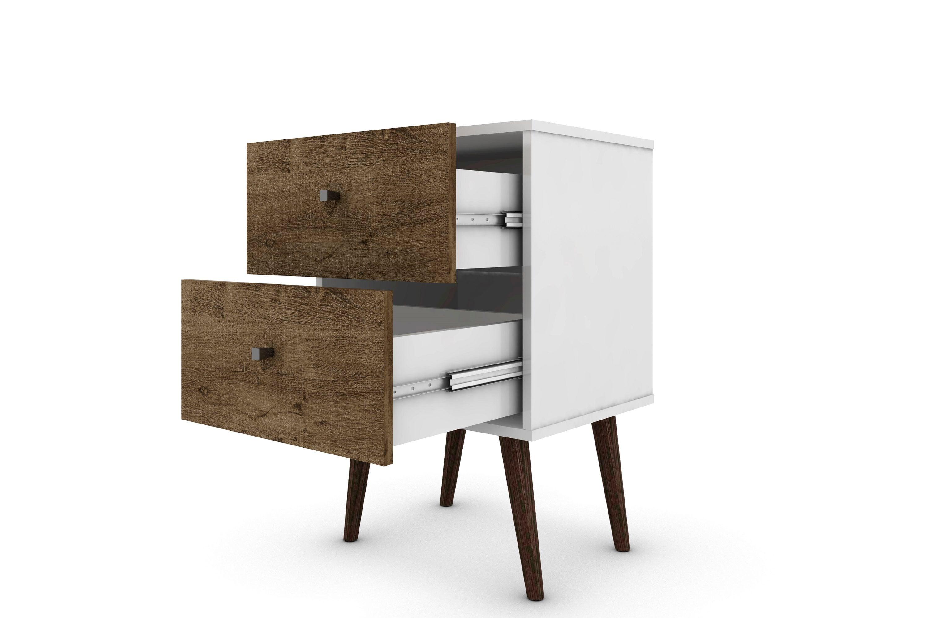 Liberty 2.0 Mid Century Modern Nightstand White/Rustic Brown - Manhattan Comfort
