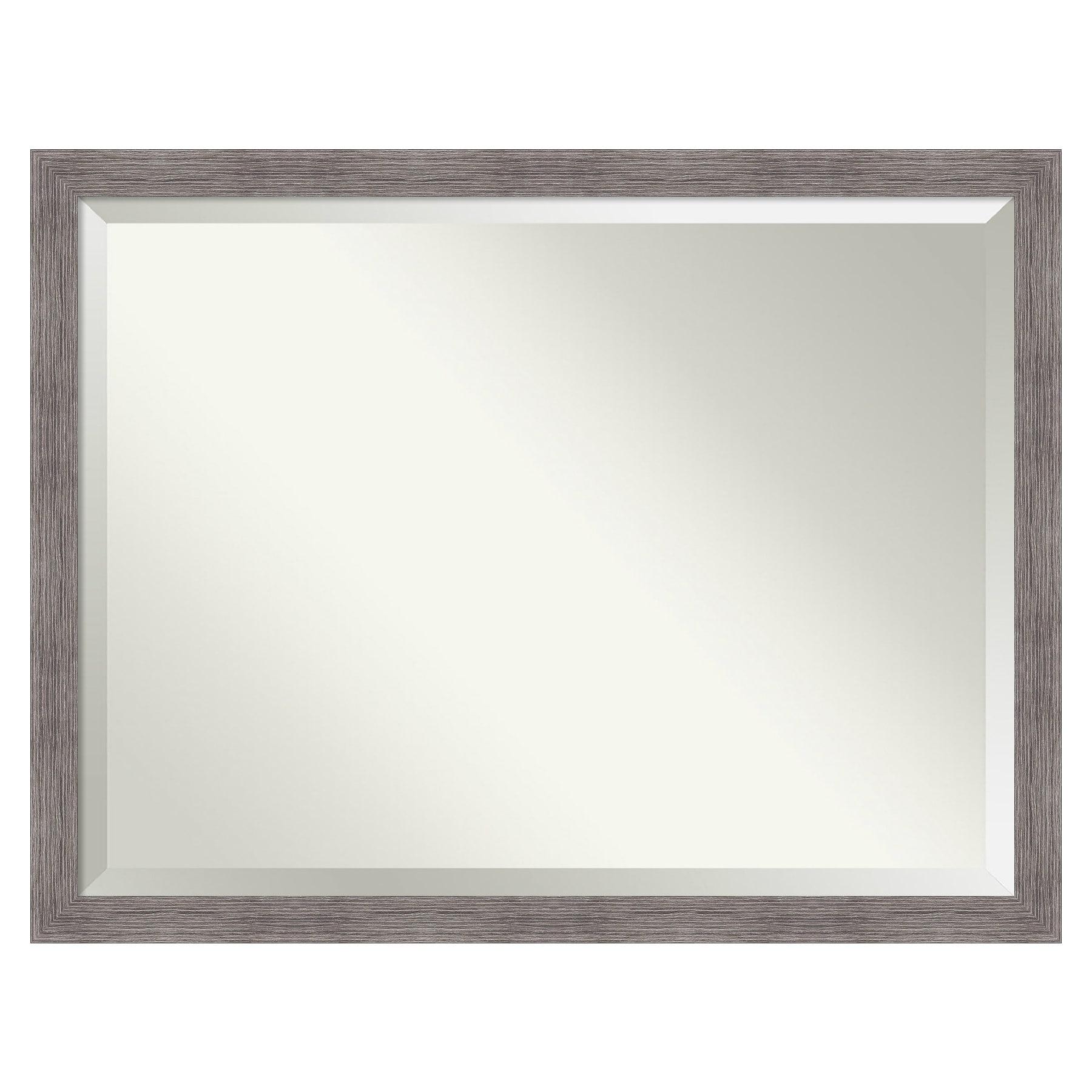 Amanti Art Beveled Bathroom Wall Mirror - Pinstripe Frame Pinstripe Plank Grey Narrow Outer Size: 43 x 33 in