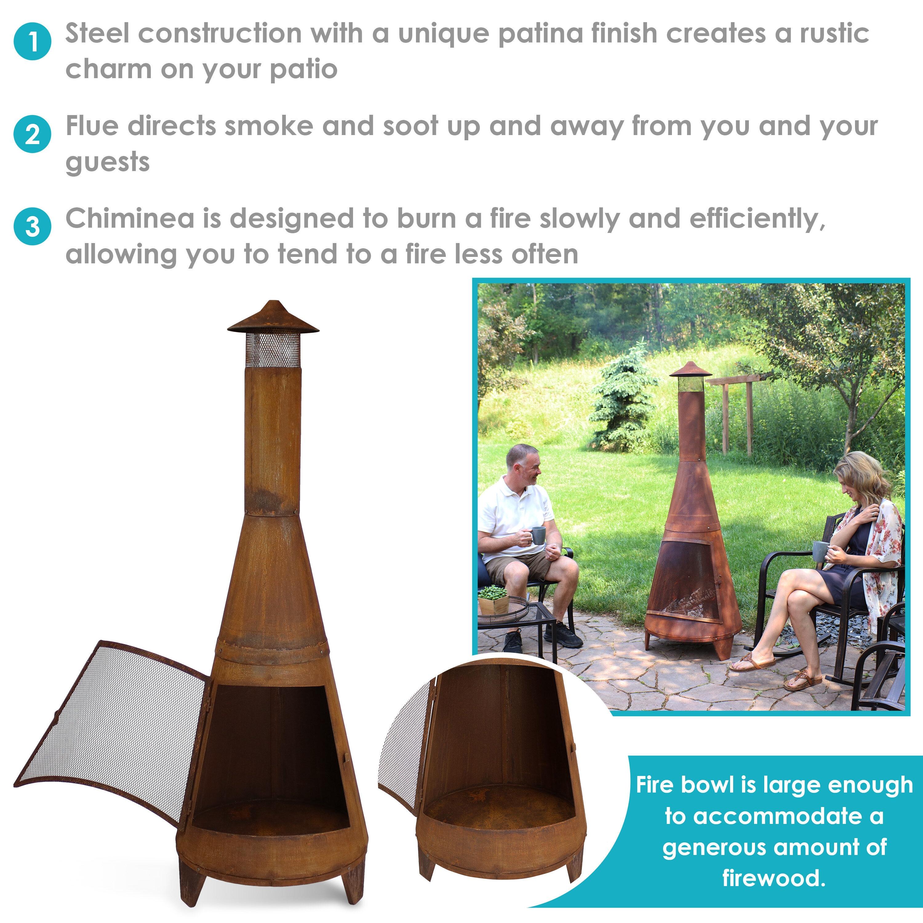 SunnyDaze Decor 70'' H x 23.5'' W 70" Rust Patina Finish Steel Wood-Burning Chiminea with Spark Screen