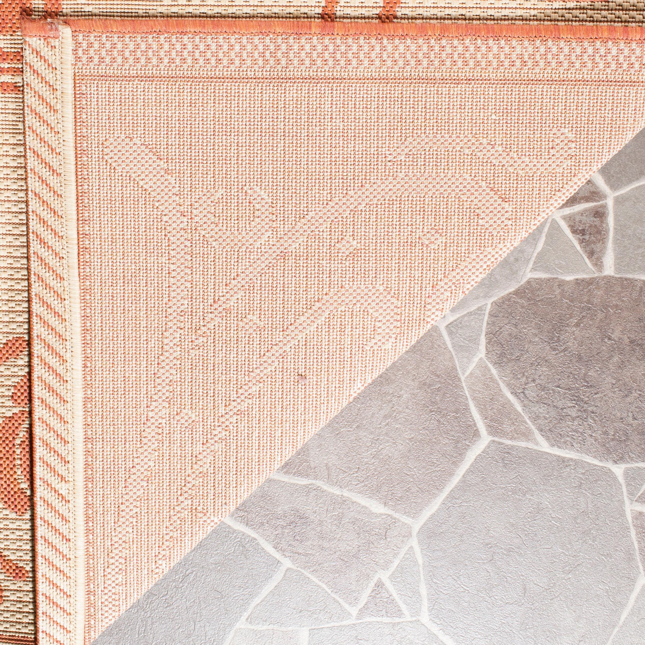 SAFAVIEH Courtyard Elena Traditional Floral Indoor/Outdoor Area Rug, 5'3" x 7'7", Natural/Terracotta