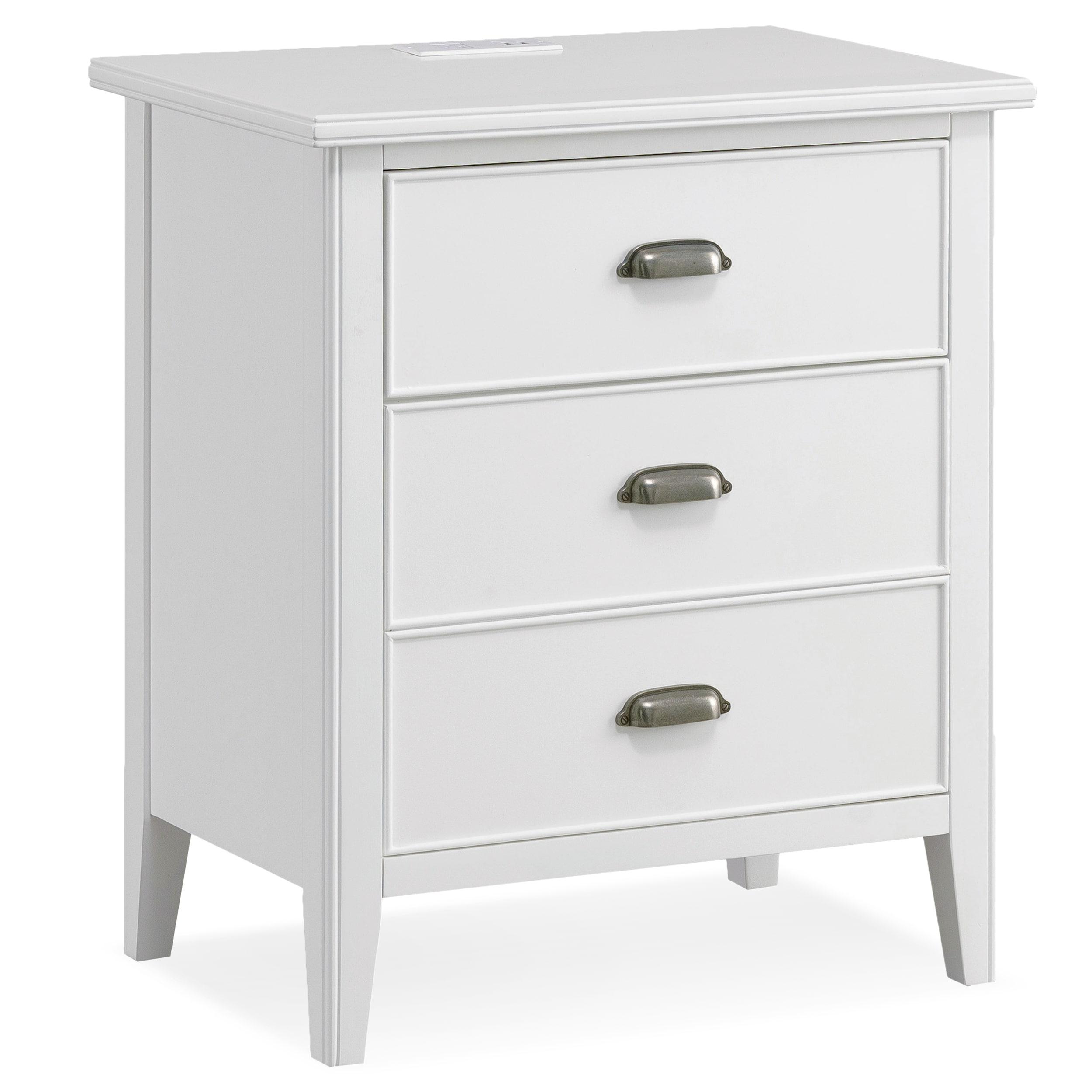 Laurent Collection Hardwood Bedroom Night Stand with Top Drawer, Door and 2-plug Electrical Outlet