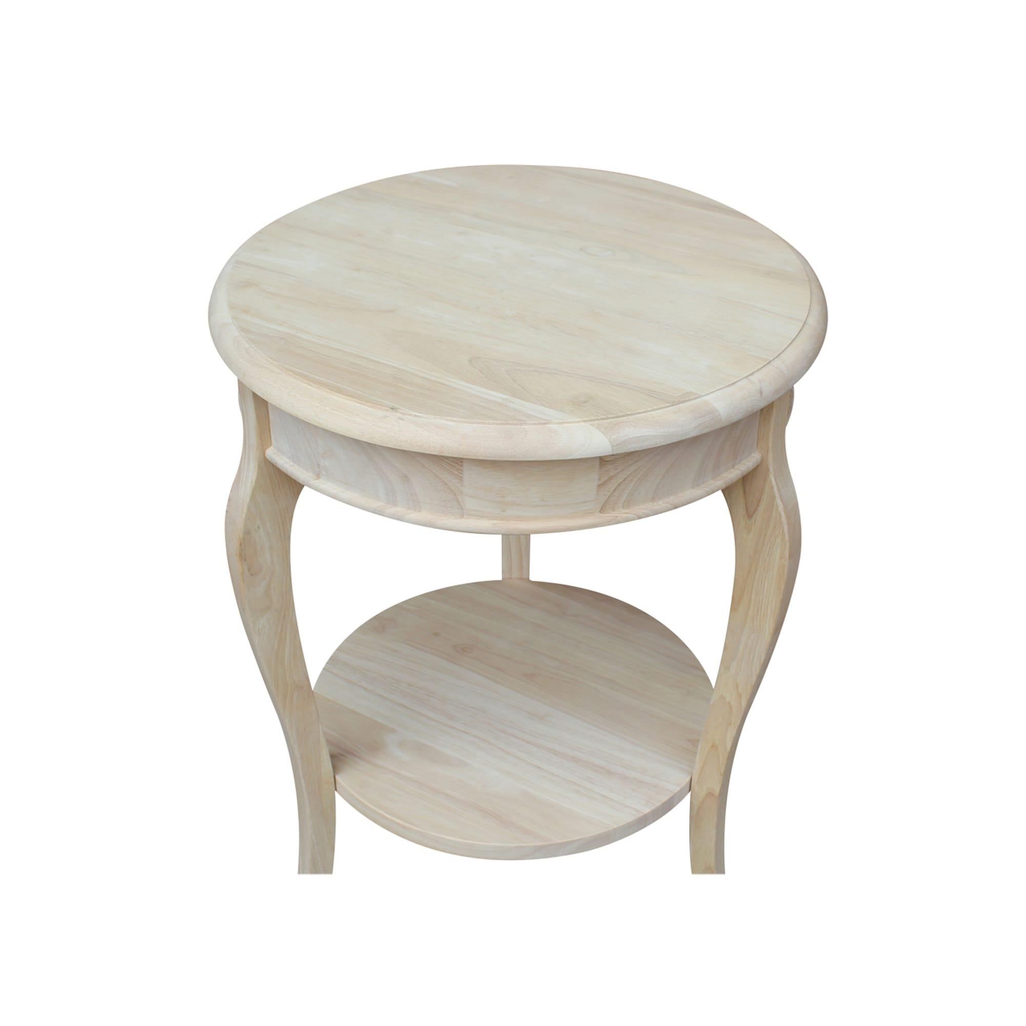 Cambria Solid Wood End Table Unfinished - International Concepts: Transitional Farmhouse Accent, Spot Clean