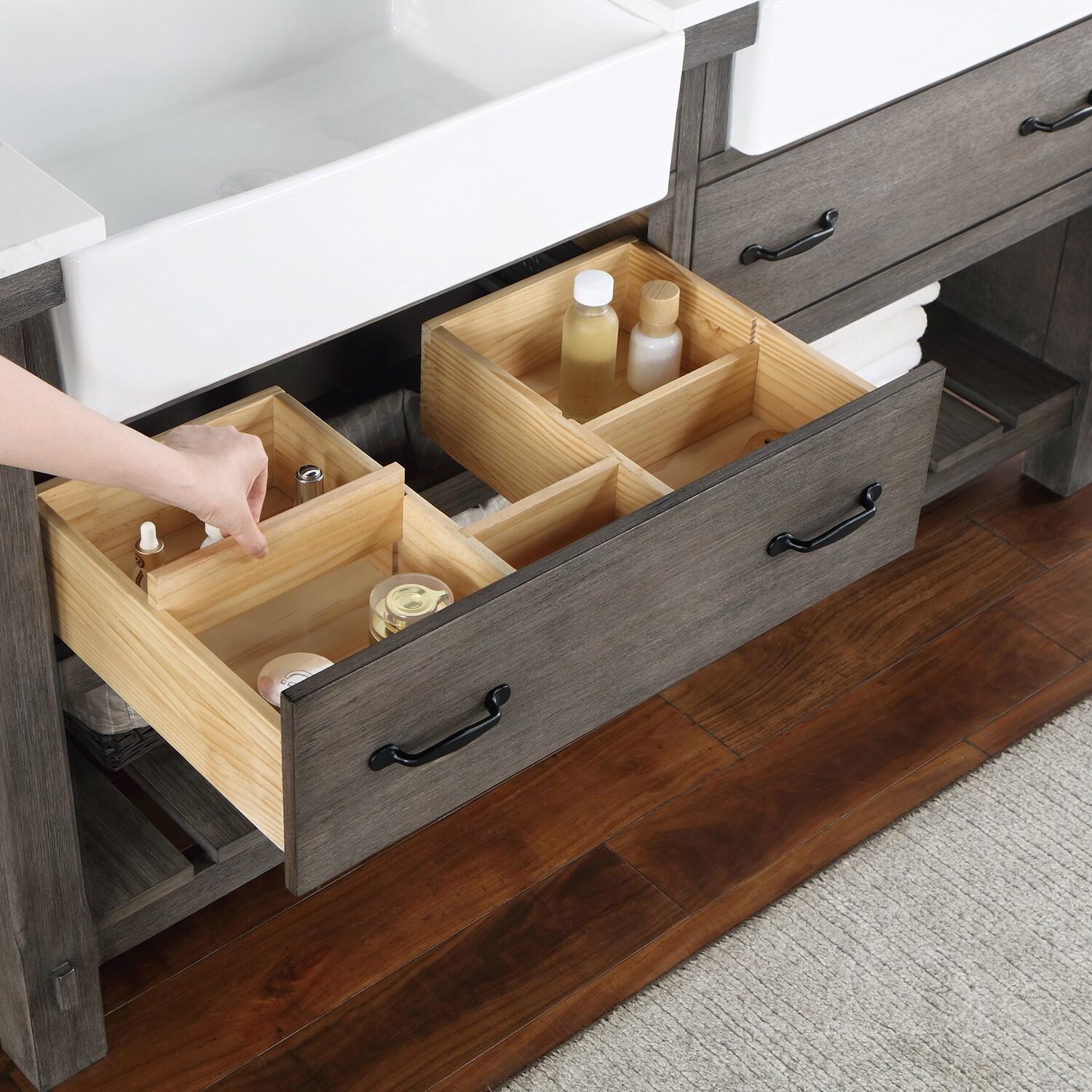 60 in. Villareal Double Bathroom Vanity, Classical Grey with Composite Stone Top in White, White Farmhouse Basin