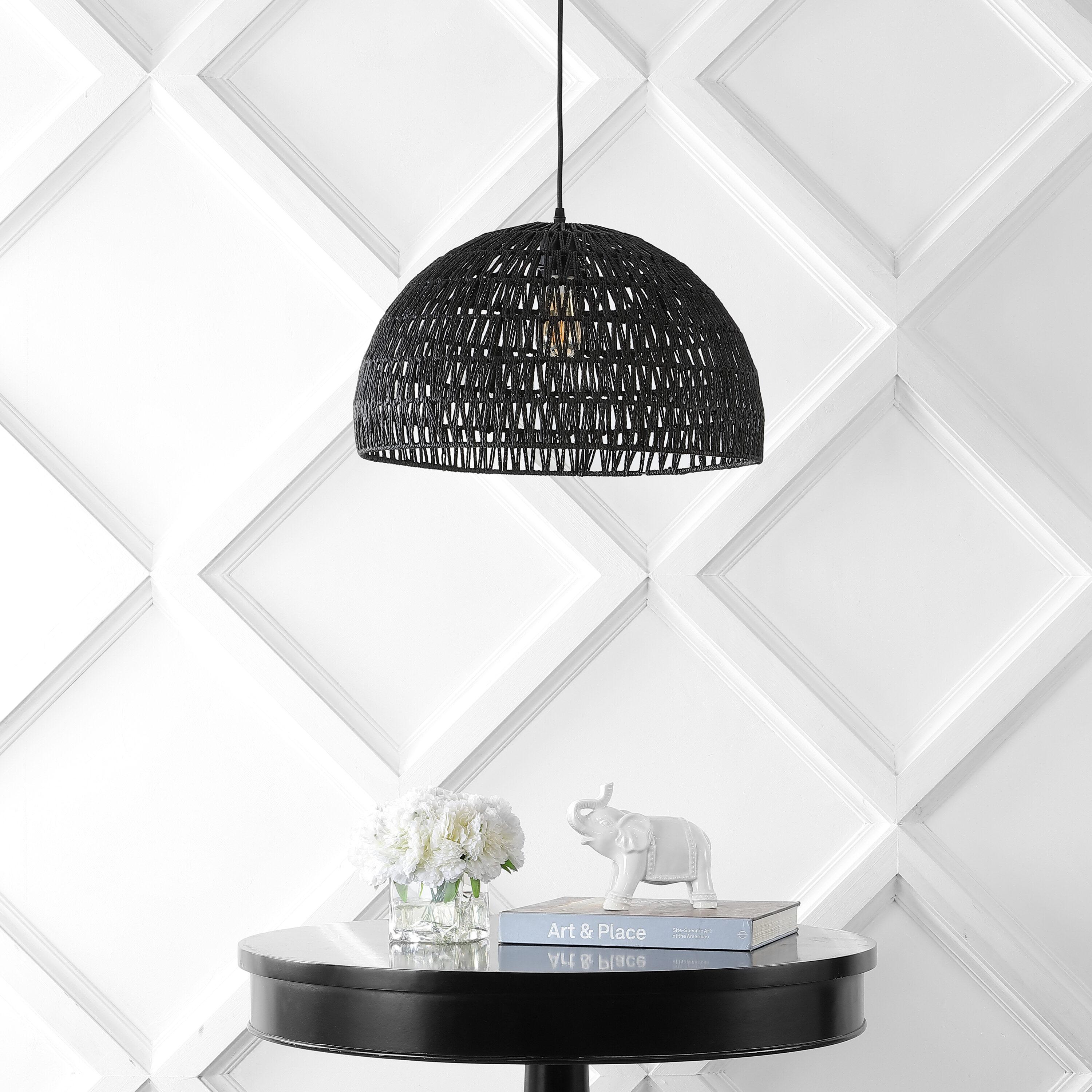 Campana 20" 1-Light Bohemian Modern Woven Rope/Iron LED Pendant, Black