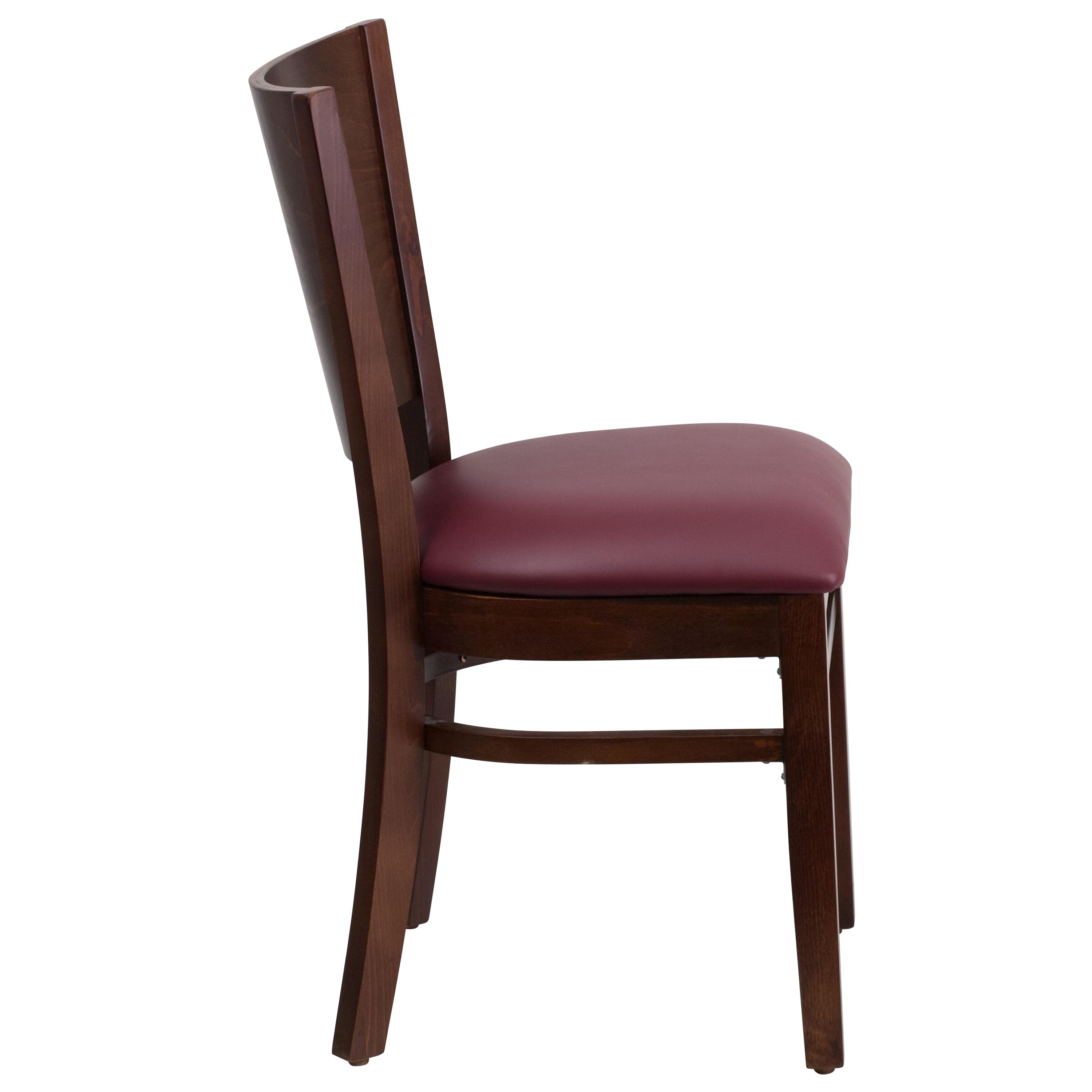 Flash Furniture Lacey Series Solid Back Walnut Wood Restaurant Chair - Burgundy Vinyl Seat