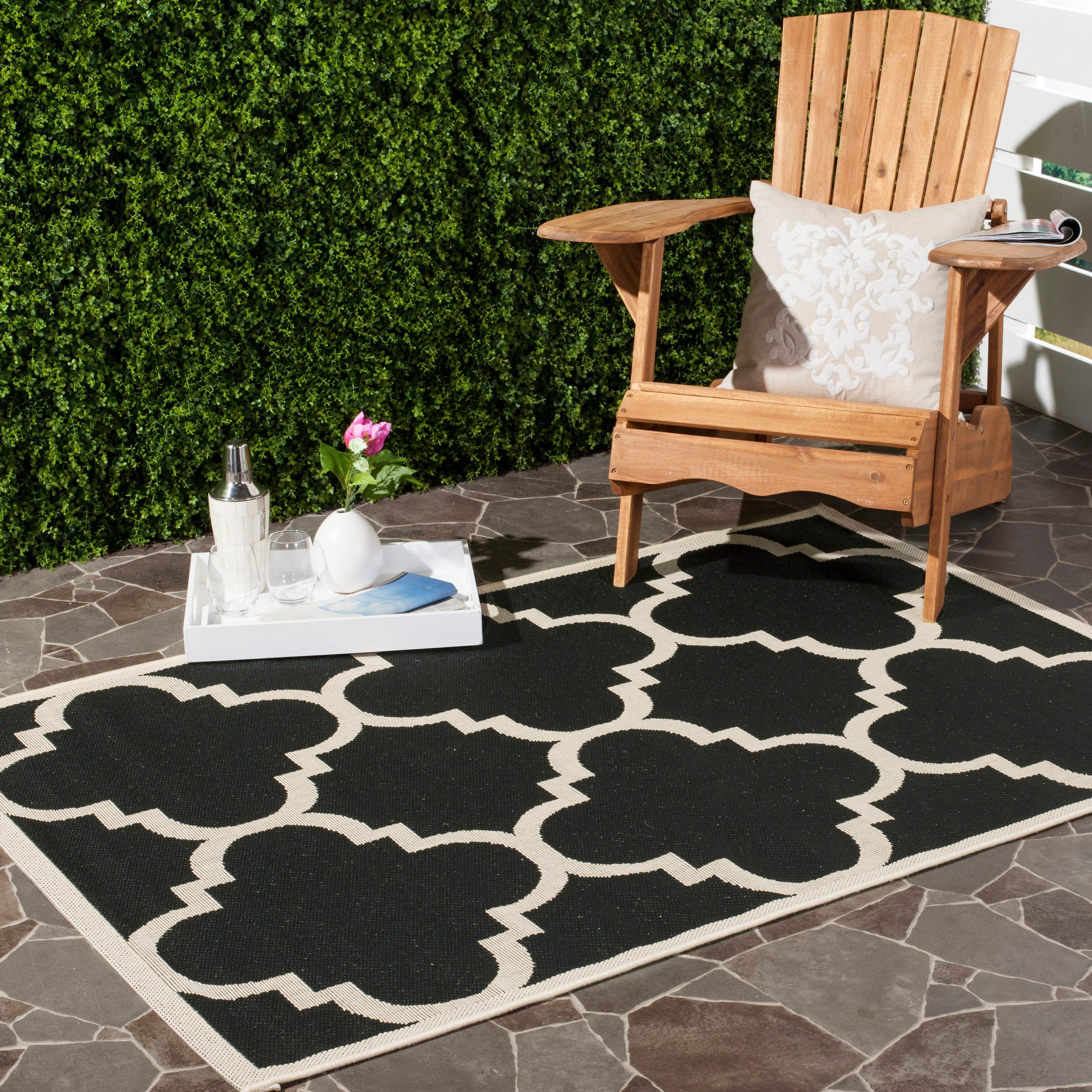 Courtyard CY6243 Power Loomed Indoor and Outdoor Area Rug - Black/Beige - 5'3"x5'3" - Safavieh