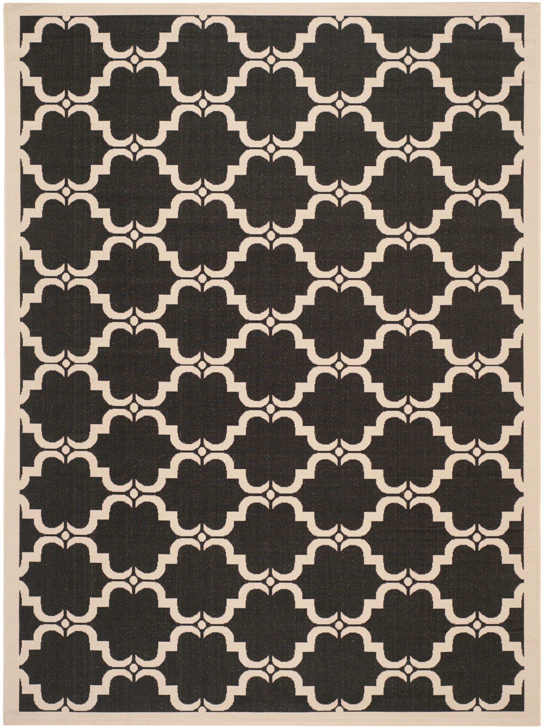 SAFAVIEH Courtyard Estelle Geometric Indoor/Outdoor Area Rug, 9' x 12', Black/Beige