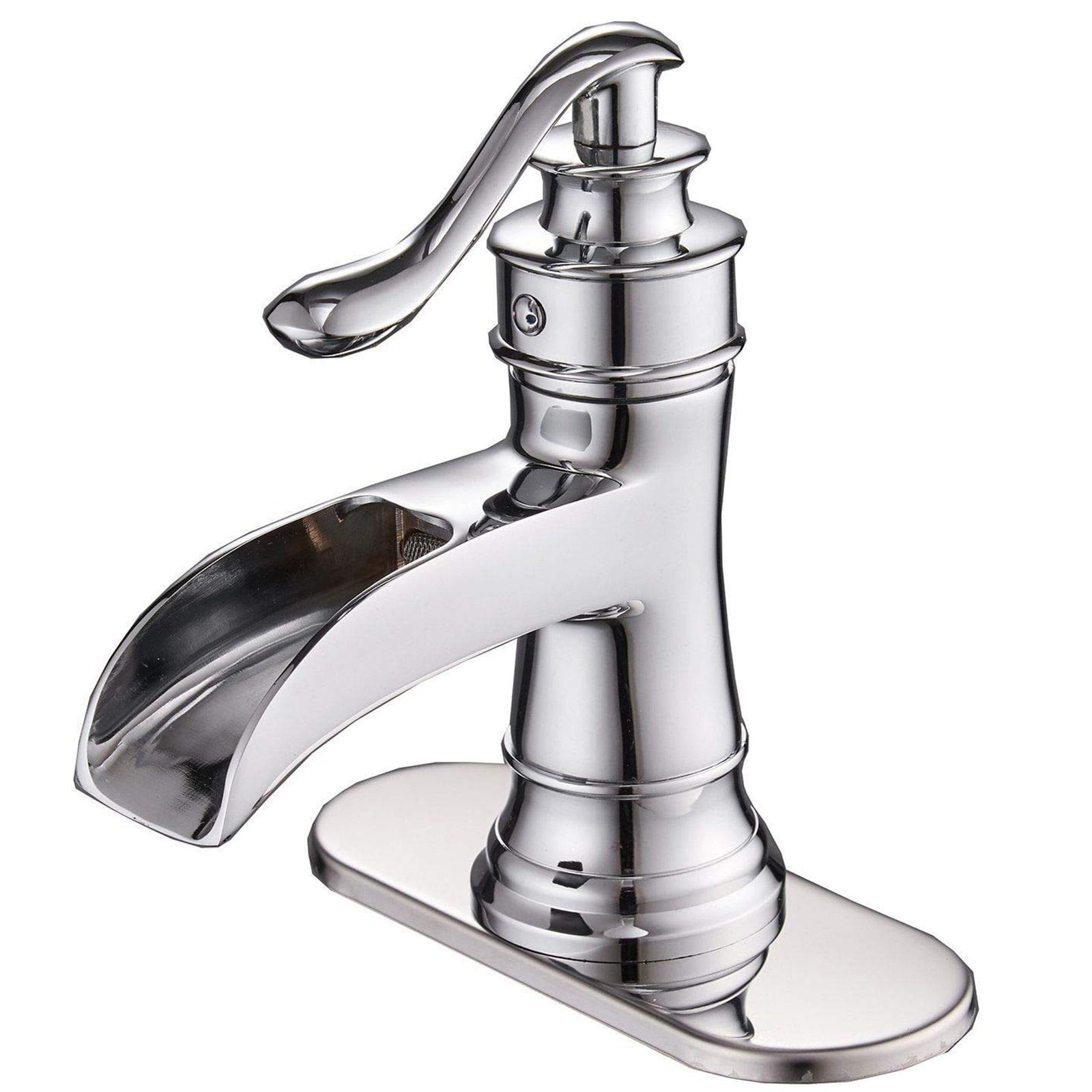 BWE Waterfall Single Hole Single-Handle Low-Arc Bathroom Faucet With Pop-up Drain Assembly