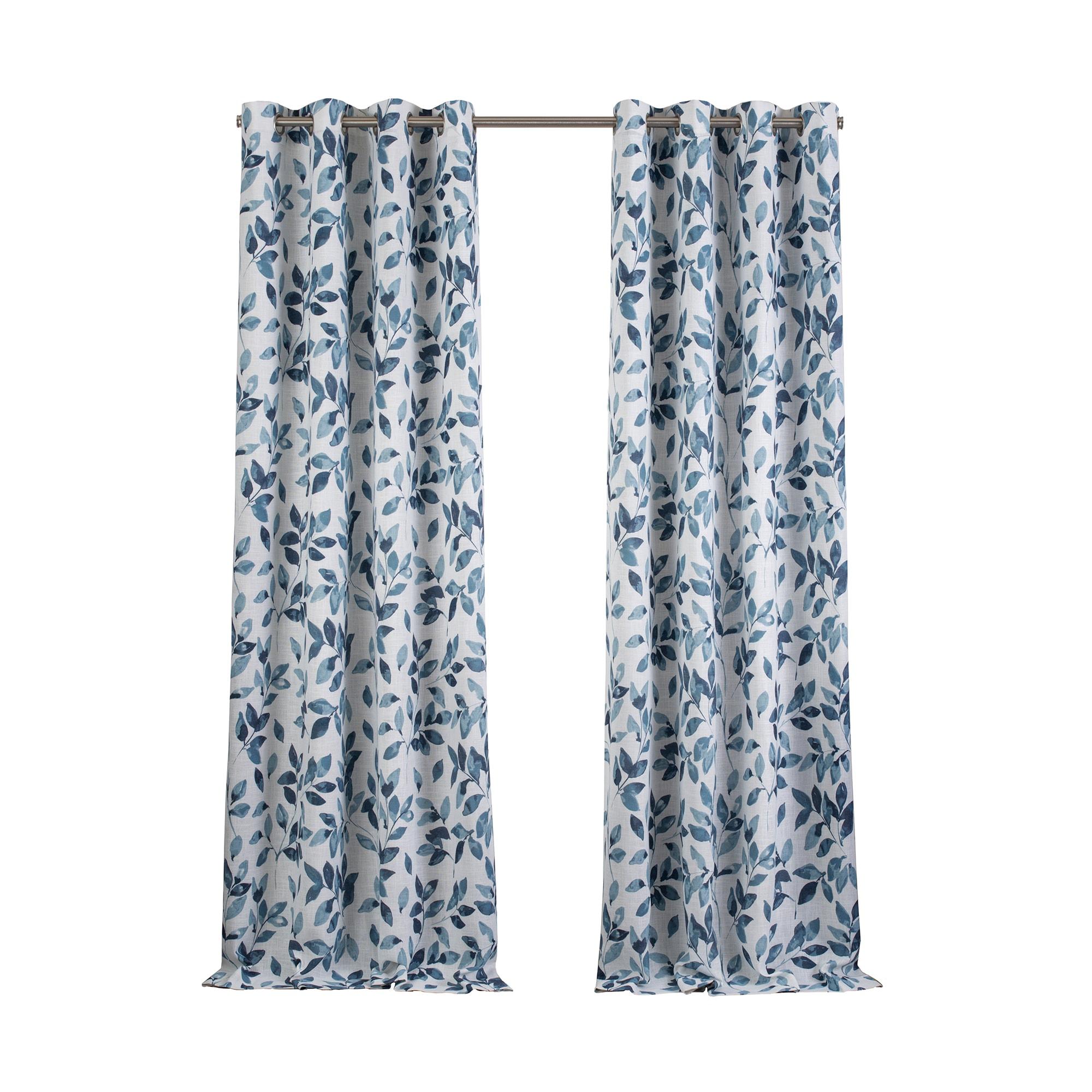 Avalon Botanical Floral Leaf Print Cottagecore Single Blackout Window Curtain Panel - 52" x 95" - Indigo - Elrene Home Fashions