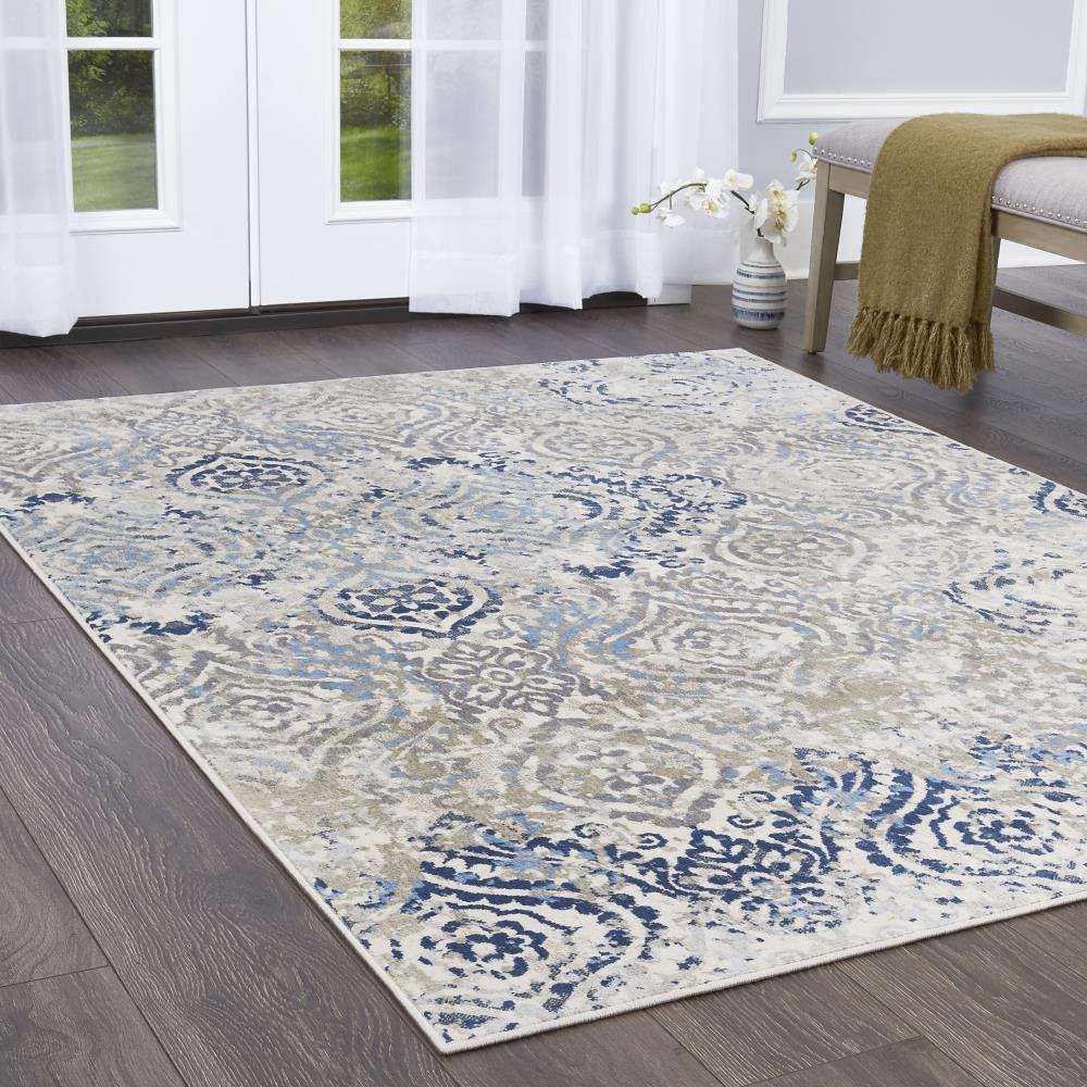 Home Dynamix Melrose Audrey Ogee Damask Area Rug, Ivory/Blue, 7'10"x10'2"