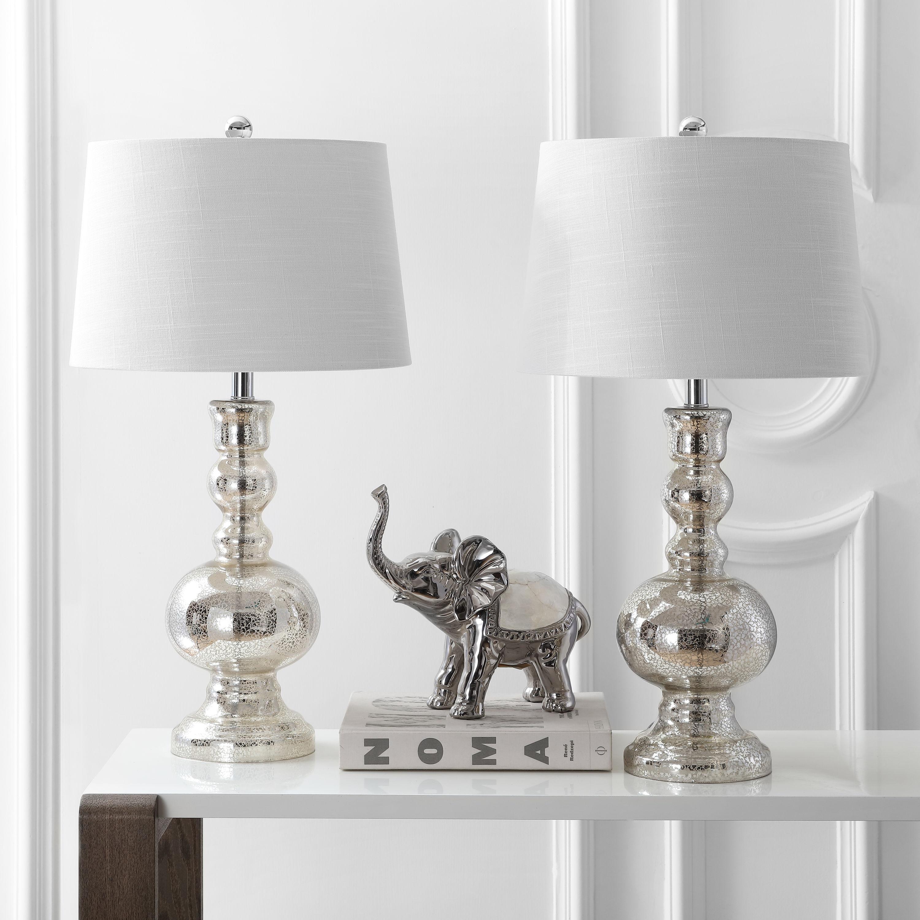 JONATHAN Y JYL1061D-SET2 Genie 28.5" Glass LED Table Lamp, Contemporary, Transitional for living room, dinning room, bedroom, office Bulb Included, Mercury Silver (Set of 2)