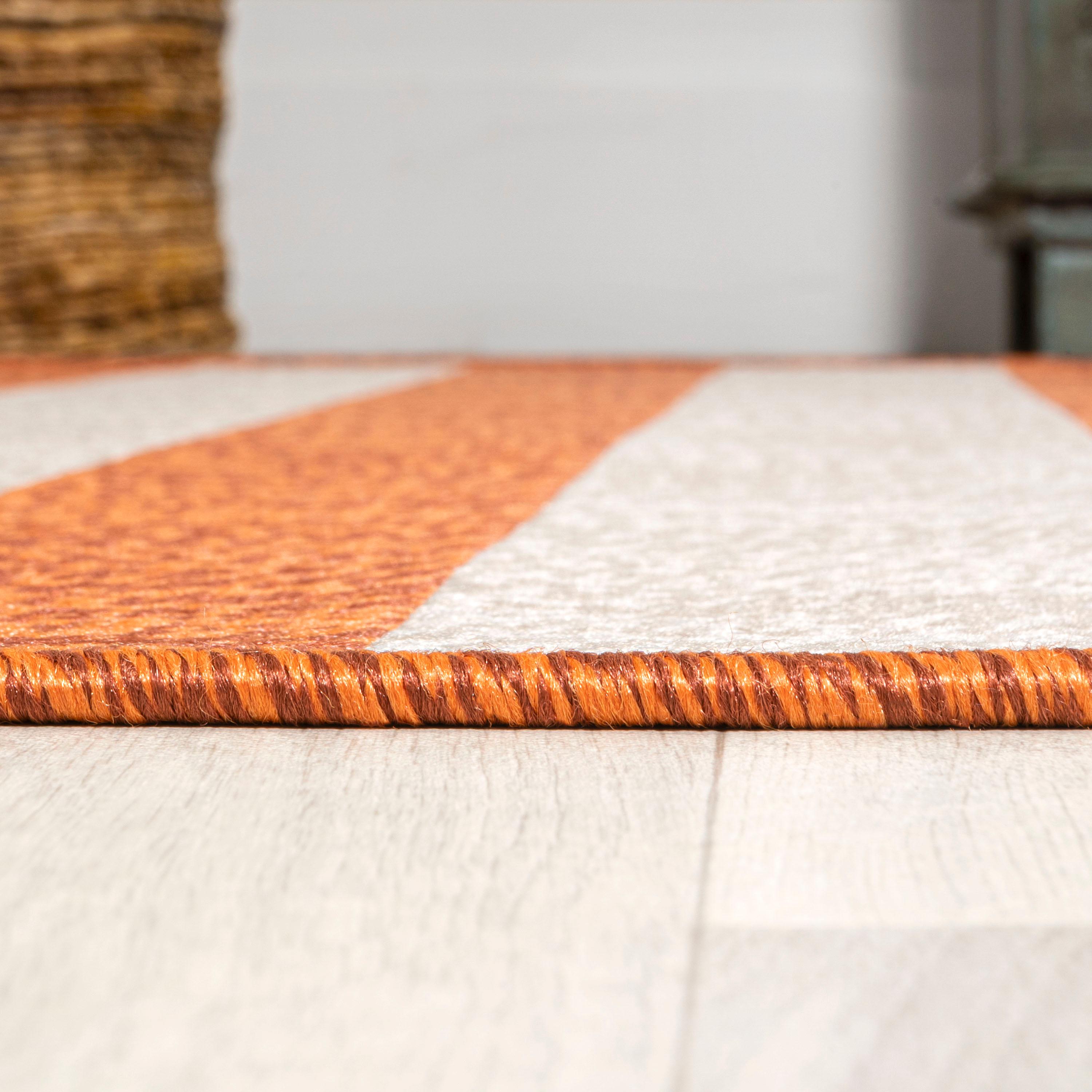 3' x 5' Negril Two-Tone Wide Stripe Indoor/Outdoor Area Rug, Orange/Beige - JONATHAN Y