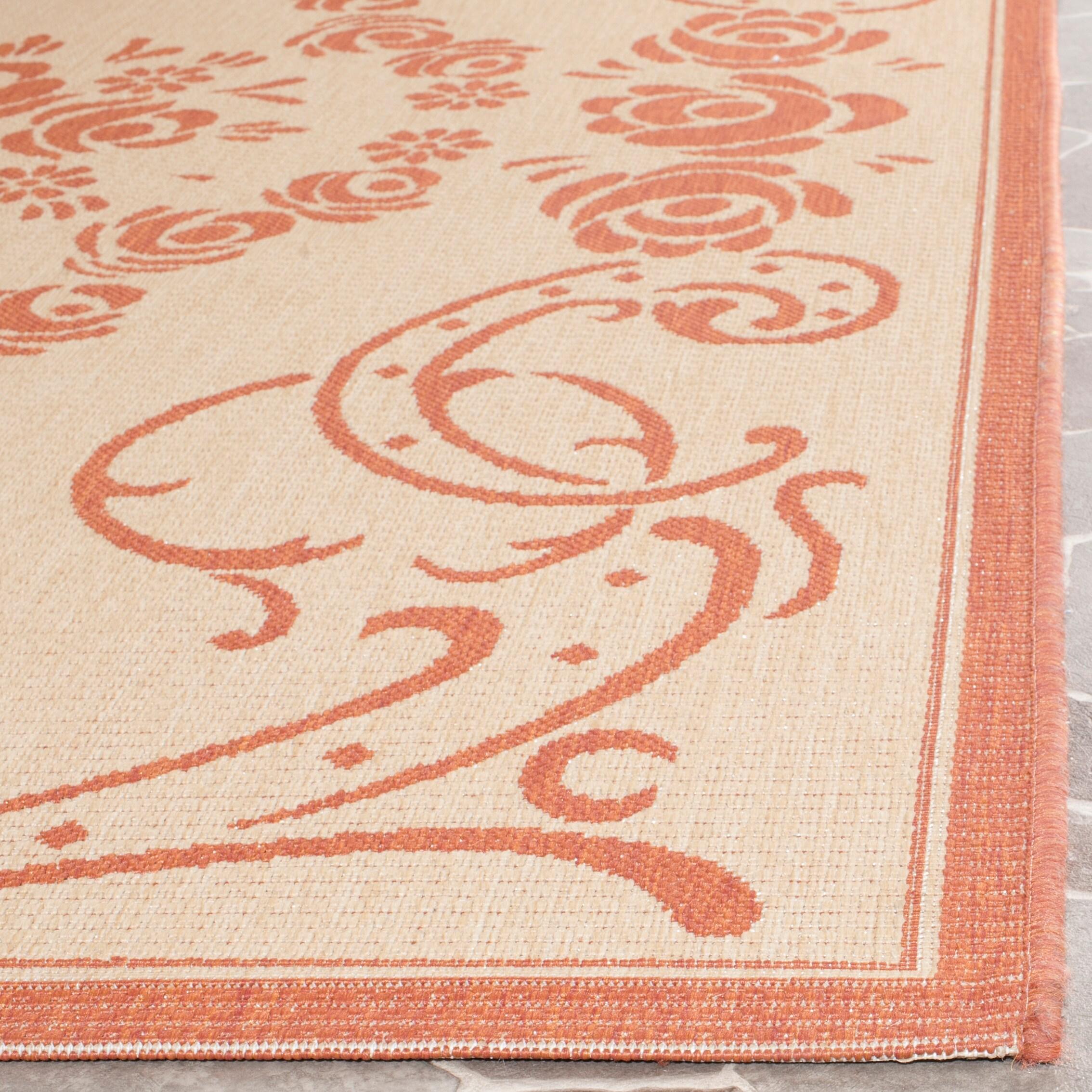 SAFAVIEH Courtyard Elena Traditional Floral Indoor/Outdoor Area Rug, 5'3" x 7'7", Natural/Terracotta
