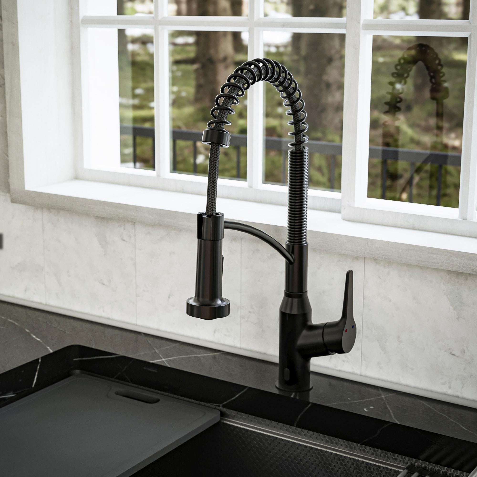 Karran Matte Black Single Handle Deck-mount Touchless Pull-down Kitchen Faucet with Sprayer