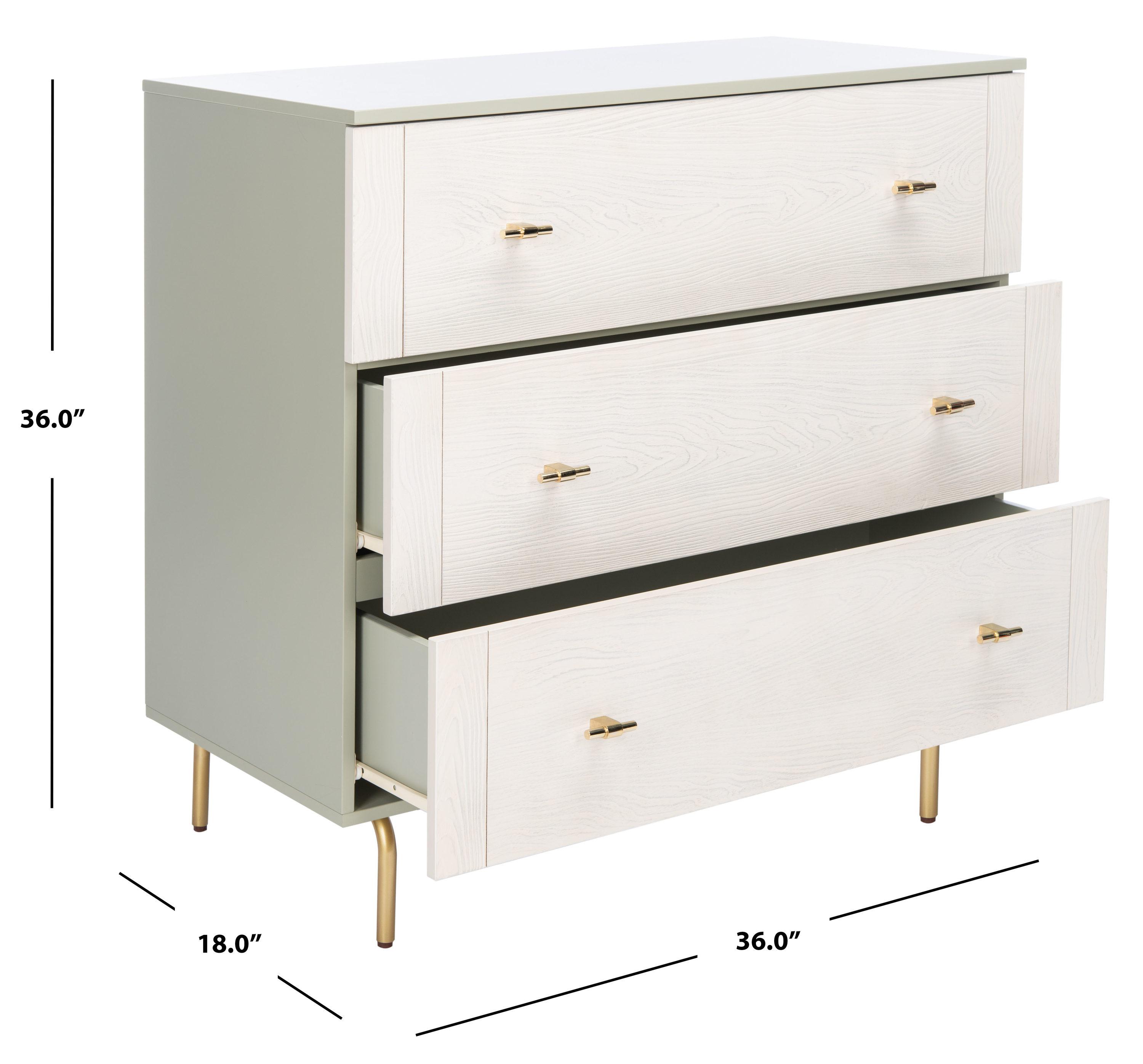 SAFAVIEH Genevieve Mid-Century Retro 3 Drawer Dresser, Grey/White Washed (36 in. W x 18 in. D x 36 in. H)