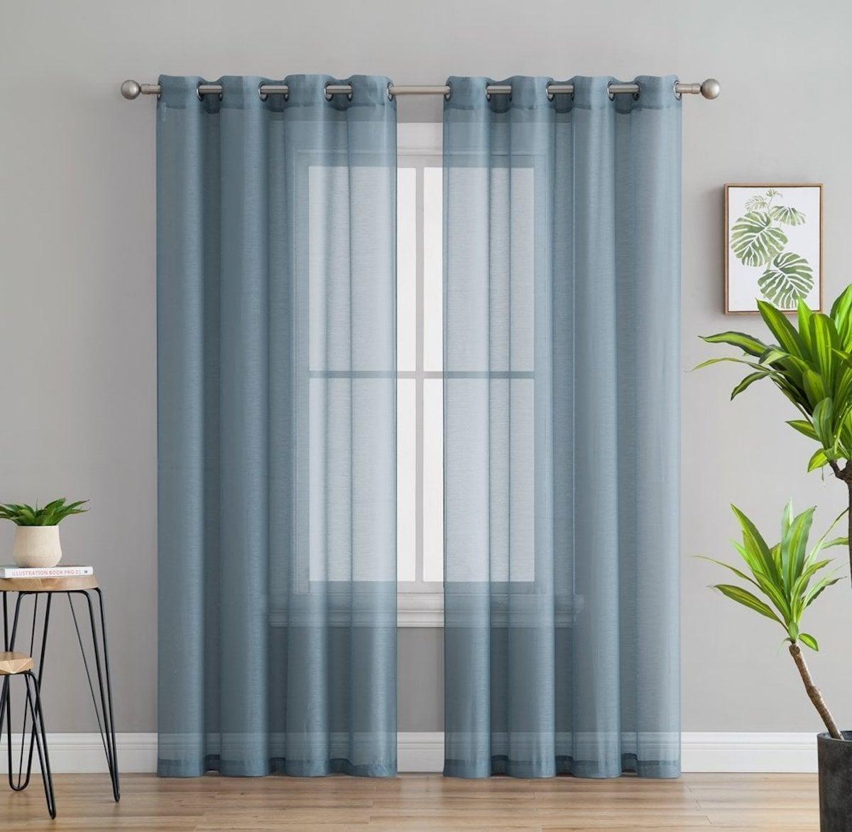 HLC.ME Semi Sheer Voile Light Filtering Transparent Window Curtain Grommet Panels - Set of 2 - Dusty Blue, 54 W x 72 L