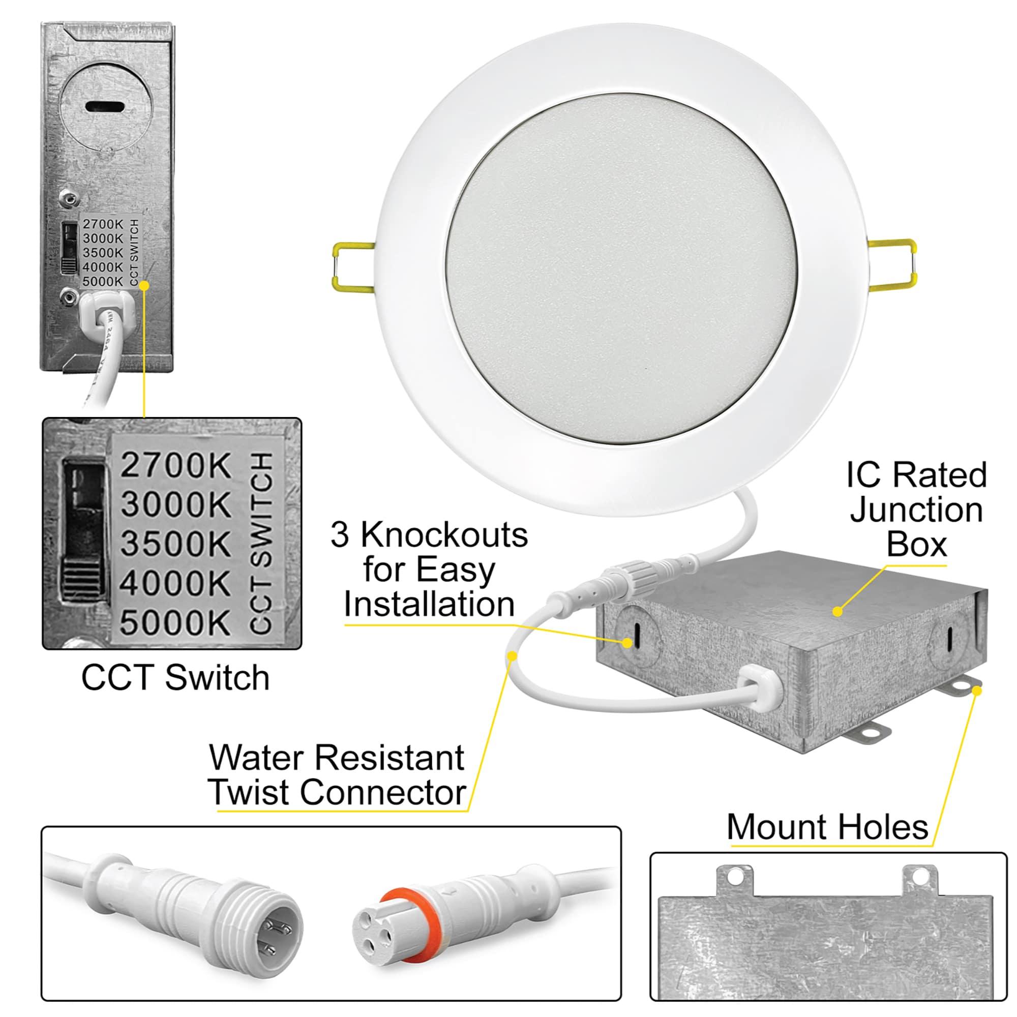 6.88'' Selectable Color Temperature Dimmable Air-Tight IC Rated LED Canless Recessed Lighting Kit