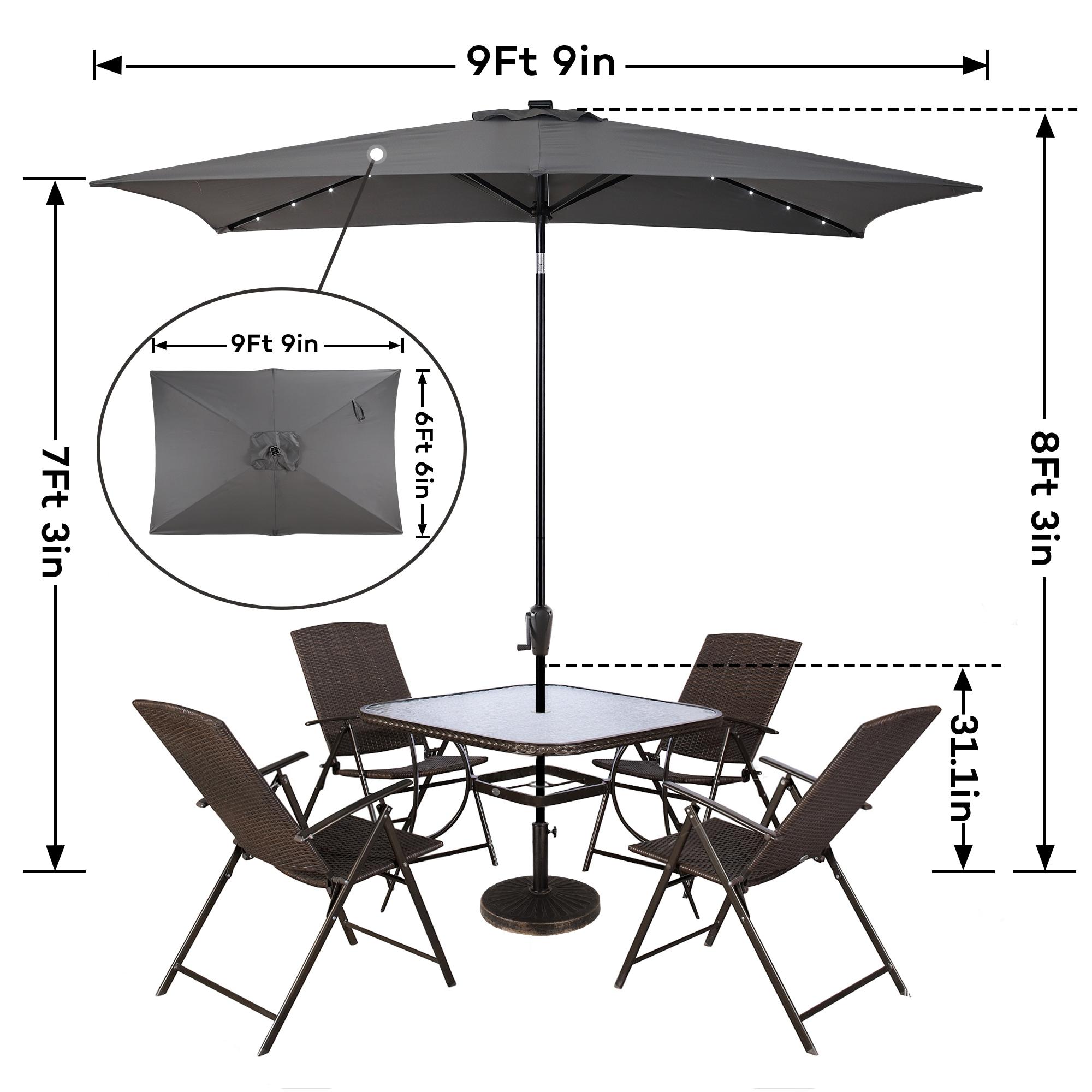 Sun-Ray 6.6x10 FT Solar LED Rectangular Patio Umbrella with Push-Button Tilt and Hand Crank Canopy Lift, Table Umbrella with Solution Dyed Navy Fabric for Porch, Deck, Garden, and Swimming Pool, Grey