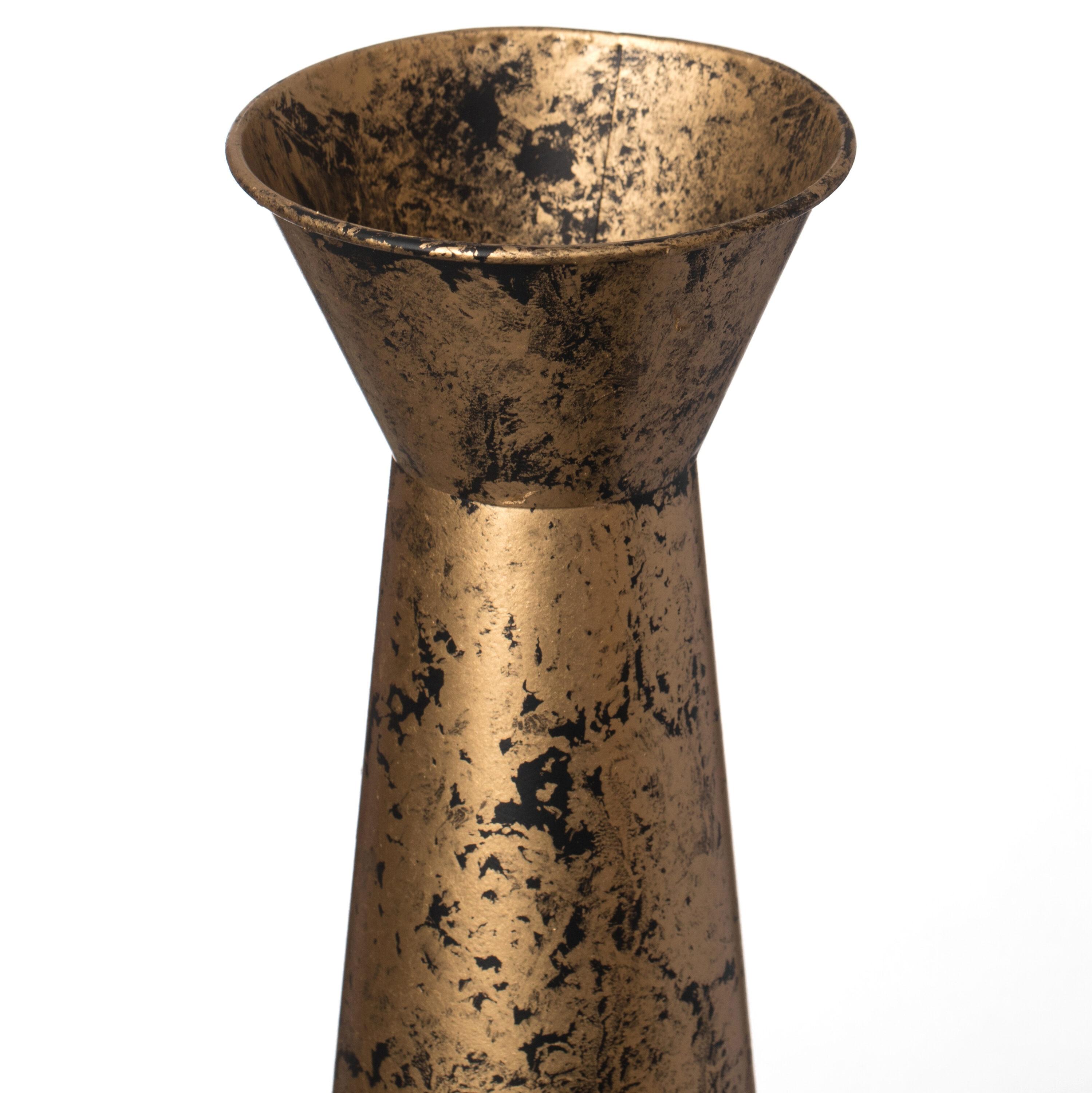 Brushed Paint Unique Straight Design Metal Decorative Floor Vase Flower Holder for Entryway, Living Room, or Dining