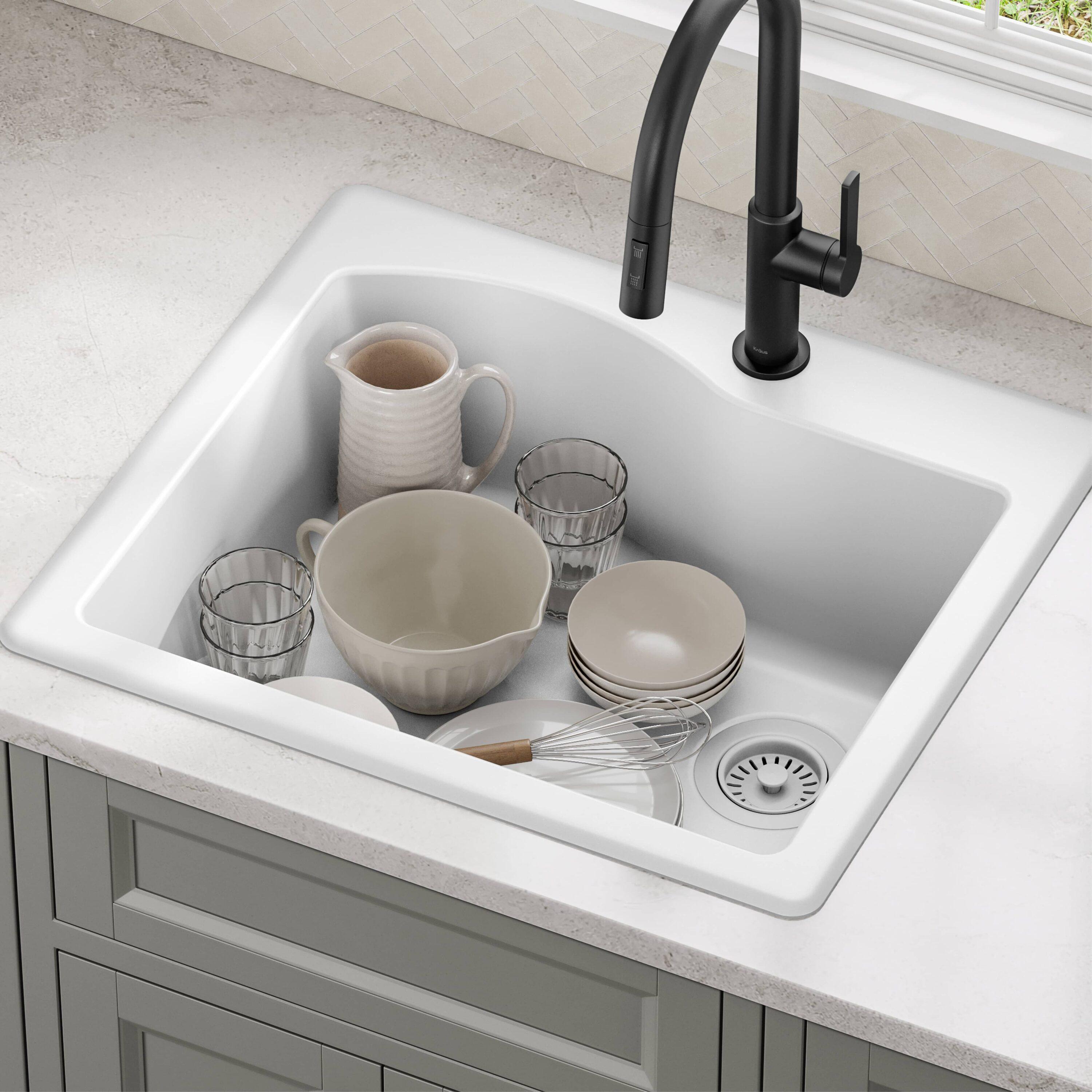 KRAUS Quarza™ 25" L Dual Mount Single Bowl Granite Kitchen Sink