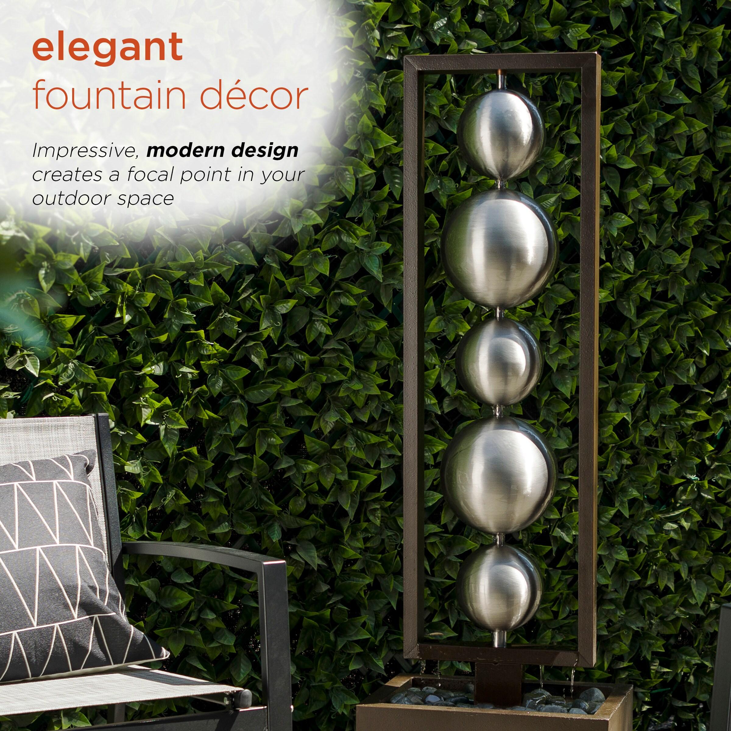 55" Metal Modern Column Fountain with Stainless Steel Orbs Silver/Brown - Alpine Corporation: Electric-Powered