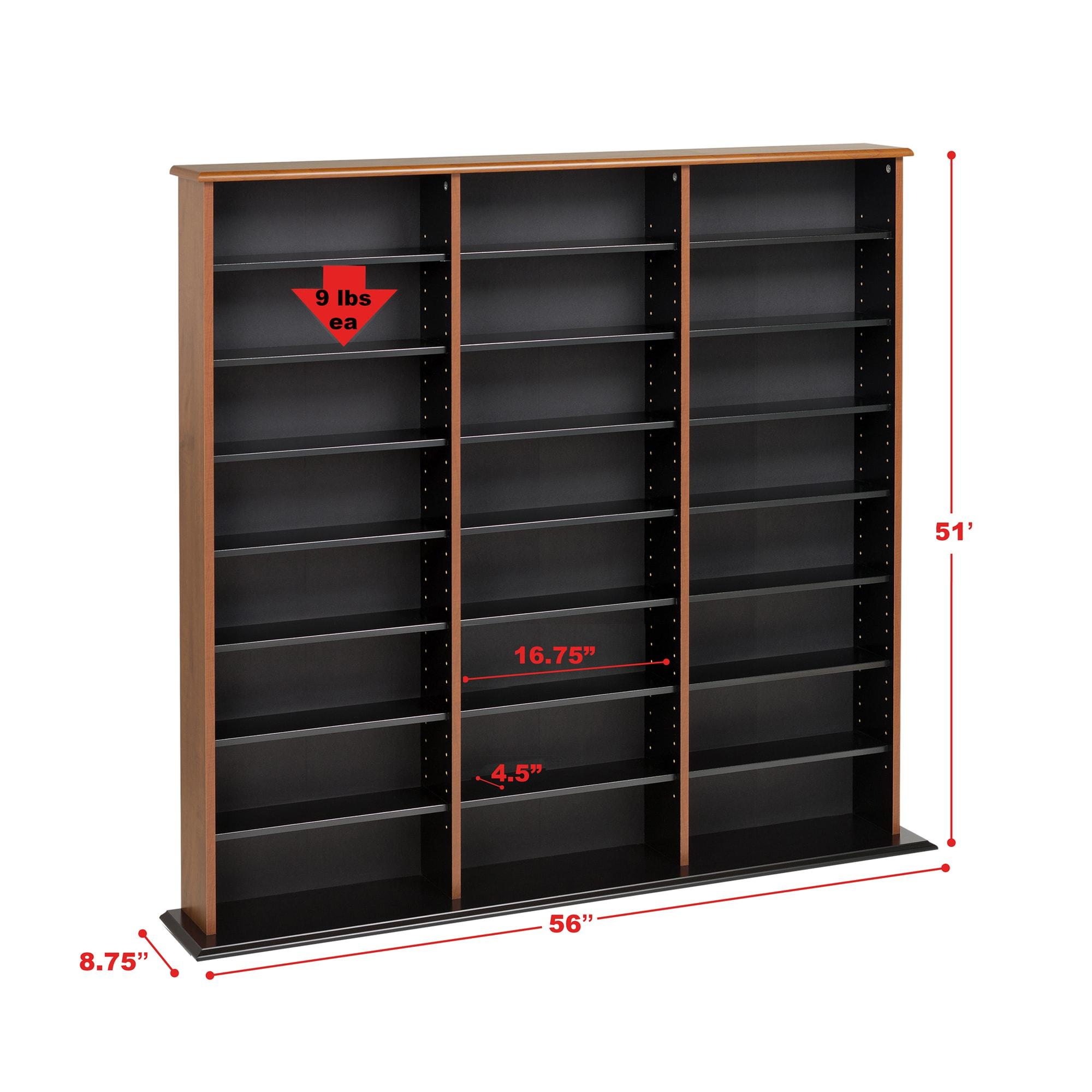 Prepac Triple Width Wall Storage Cherry & Black : Holds 960 CDs, 405 DVDs, Adjustable 24 Shelves