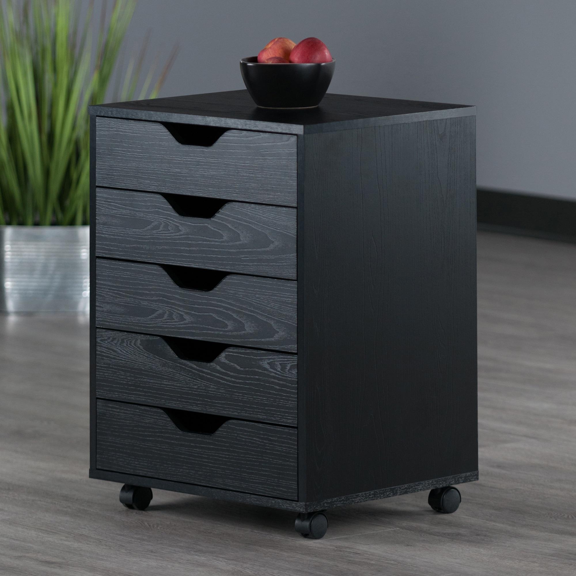 Halifax 5 Drawer Cabinet with Casters Black - Winsome